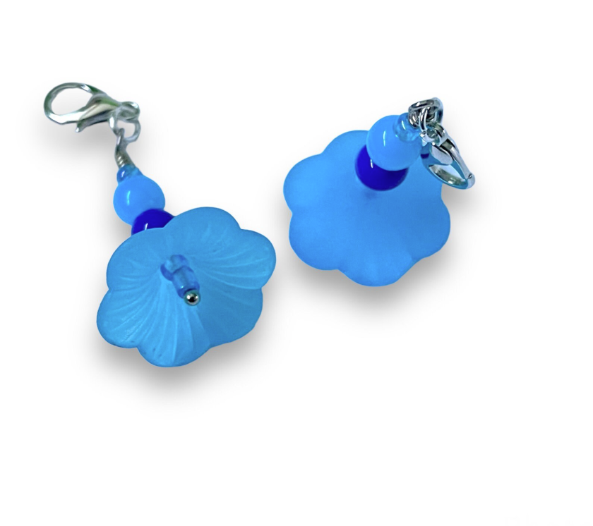 Pack of 3 - Rich Blue Cupped Flower Stitch Marker | Charm Bracelet addition | Key Chain addition