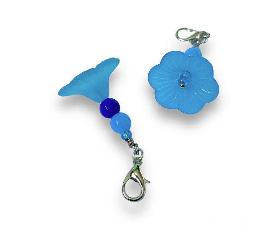 Pack of 3 - Rich Blue Cupped Flower Stitch Marker | Charm Bracelet addition | Key Chain addition