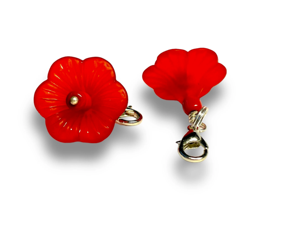 Pack of 3 - Vibrant Red Cupped Flower Stitch Marker | Charm Bracelet addition | Key Chain addition
