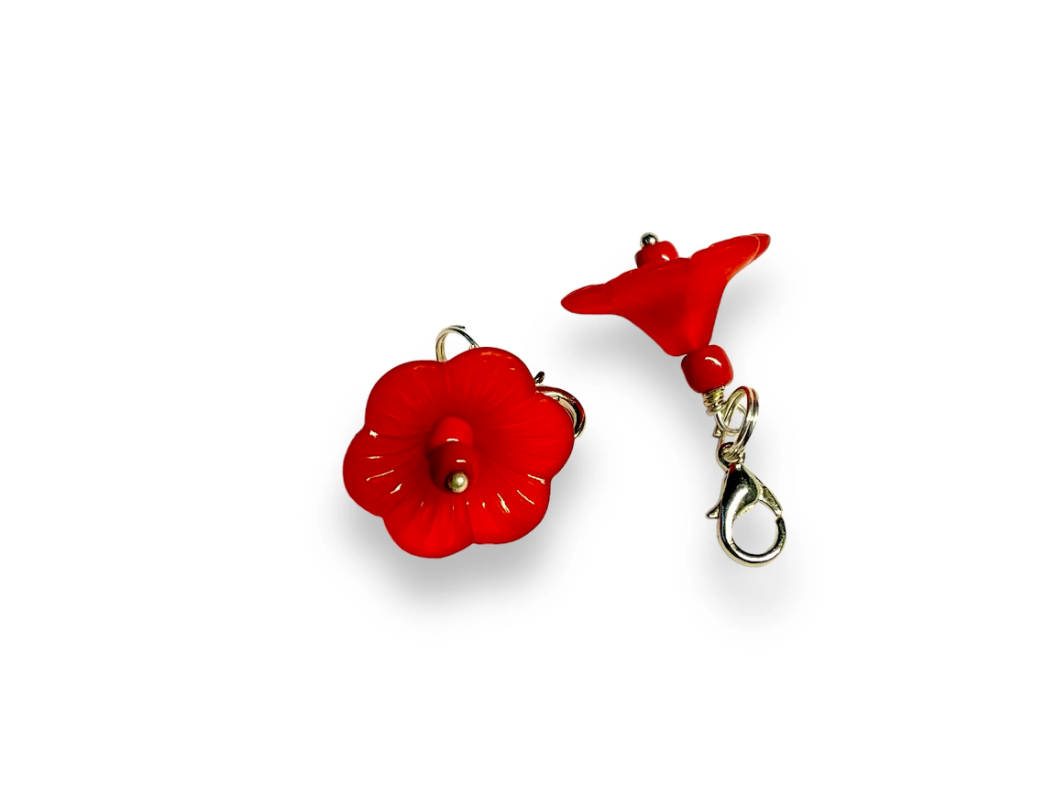 Pack of 3 - Vibrant Red Cupped Flower Stitch Marker | Charm Bracelet addition | Key Chain addition