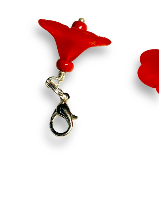 Pack of 3 - Vibrant Red Cupped Flower Stitch Marker | Charm Bracelet addition | Key Chain addition