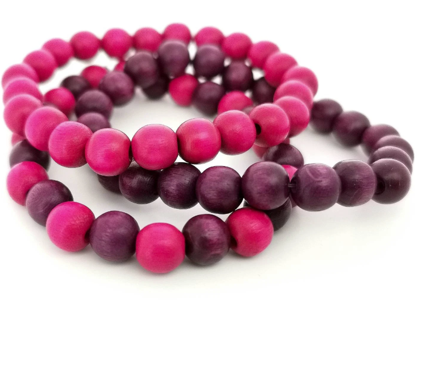 Pink and Purple Wooden Bracelets - Pack of 3
