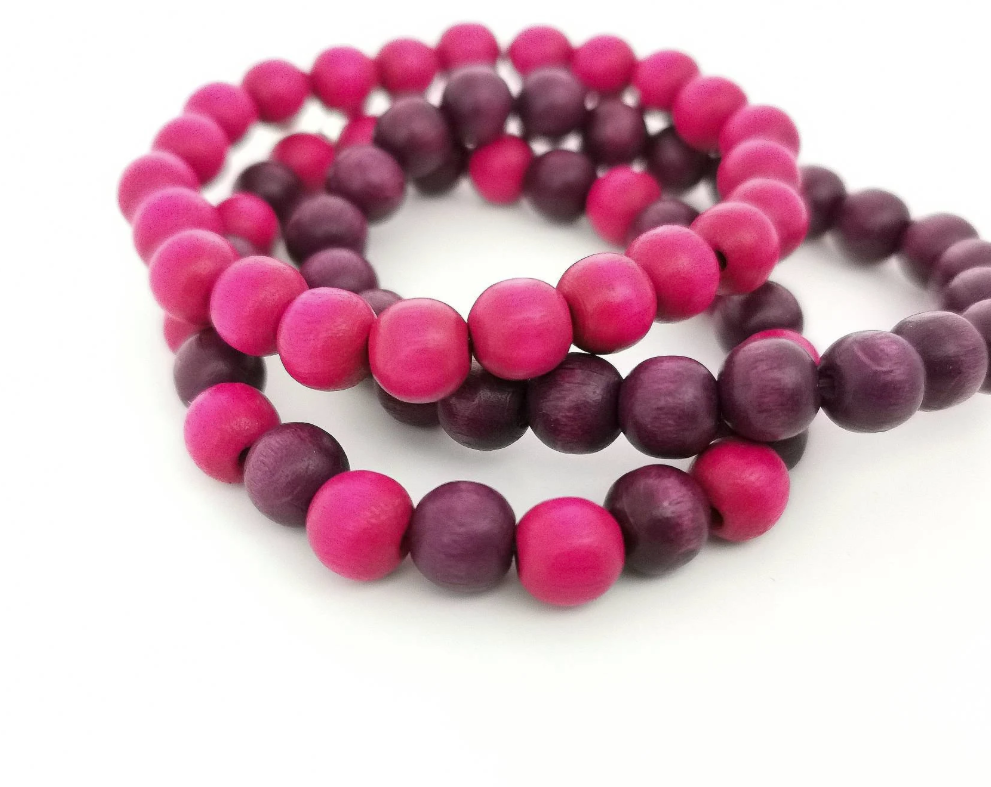 Pink and Purple Wooden Bracelets - Pack of 3
