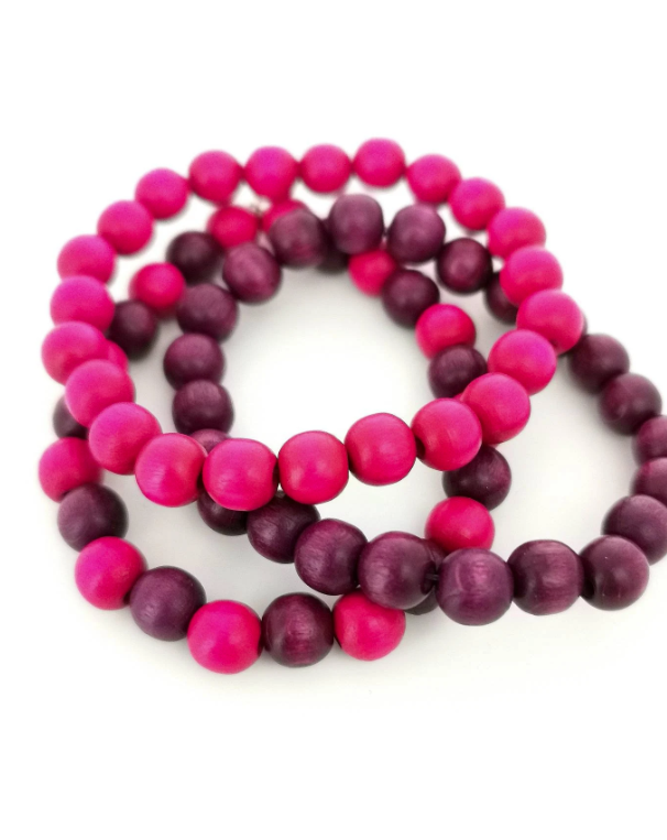 Pink and Purple Wooden Bracelets - Pack of 3