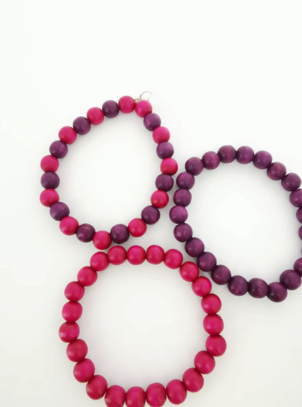 Pink and Purple Wooden Bracelets - Pack of 3