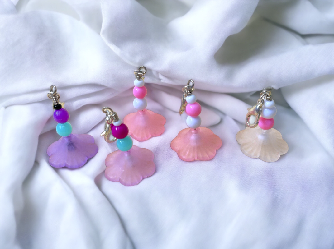 Pack of 5 - Multicoloured Cupped Flower Stitch Marker | Charm Bracelet addition | Key Chain addition