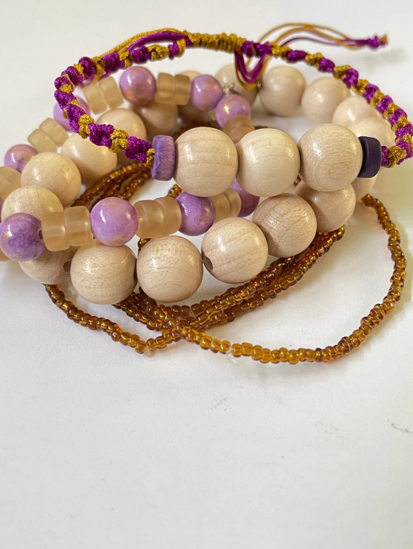 Purple, Gold, Brown and Cream Bracelets - Pack of 7