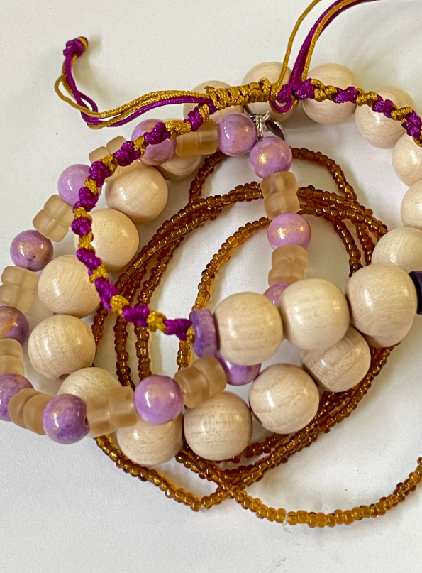 Purple, Gold, Brown and Cream Bracelets - Pack of 7