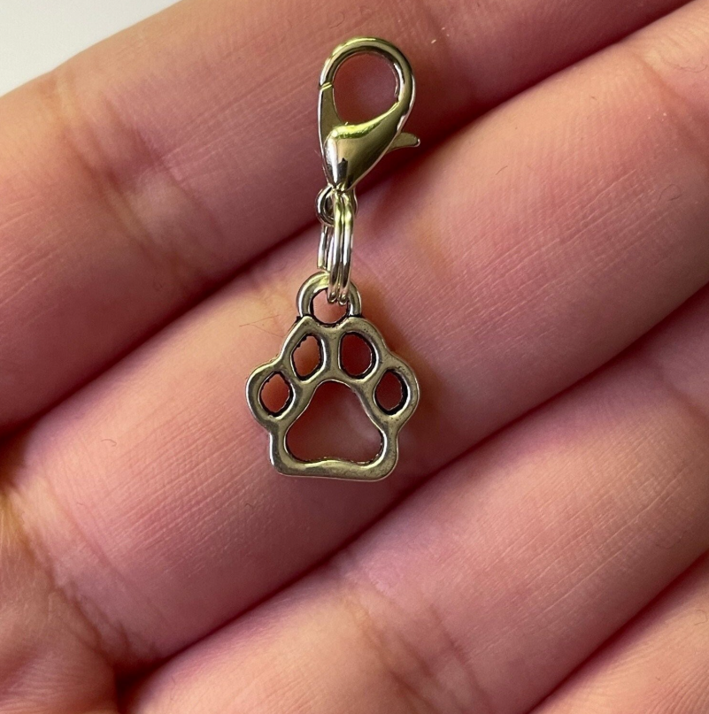 Paw Dog Cat Silver Charm Stitch Marker | Bracelet Addition | Key Chain Addition | Key Ring Addition