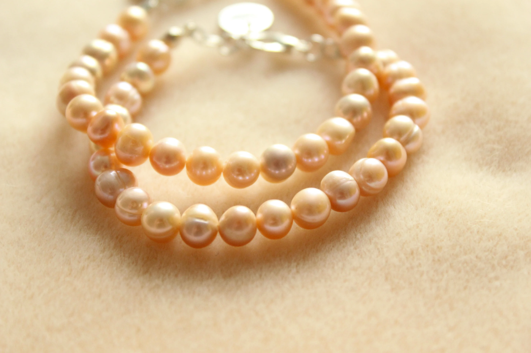 Peach Pink Potato Freshwater Pearl Bracelet