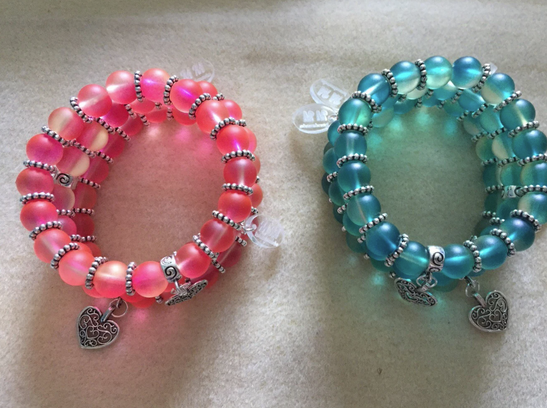 Chunky Rubberised Glass and Heart Charm Bracelet