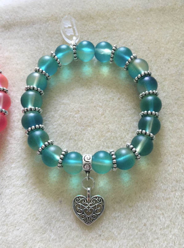 Chunky Rubberised Glass and Heart Charm Bracelet