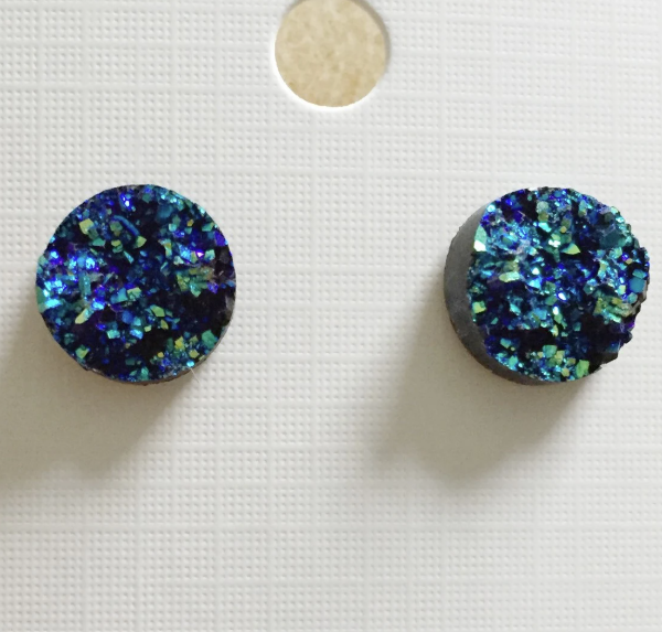 Peacock Blue Faux Druzy Studs
