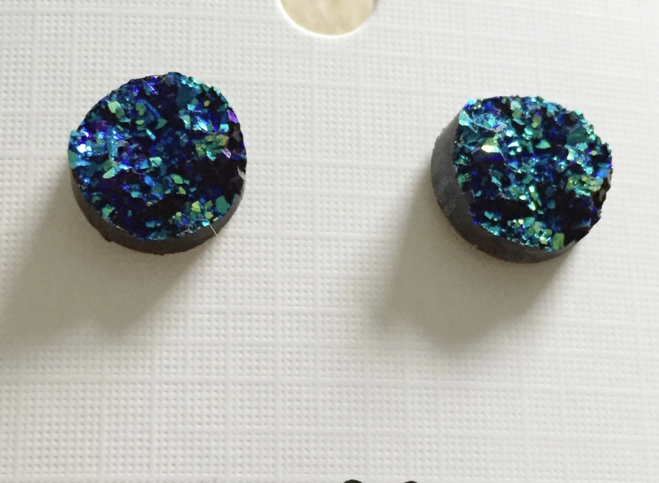Peacock Blue Faux Druzy Studs