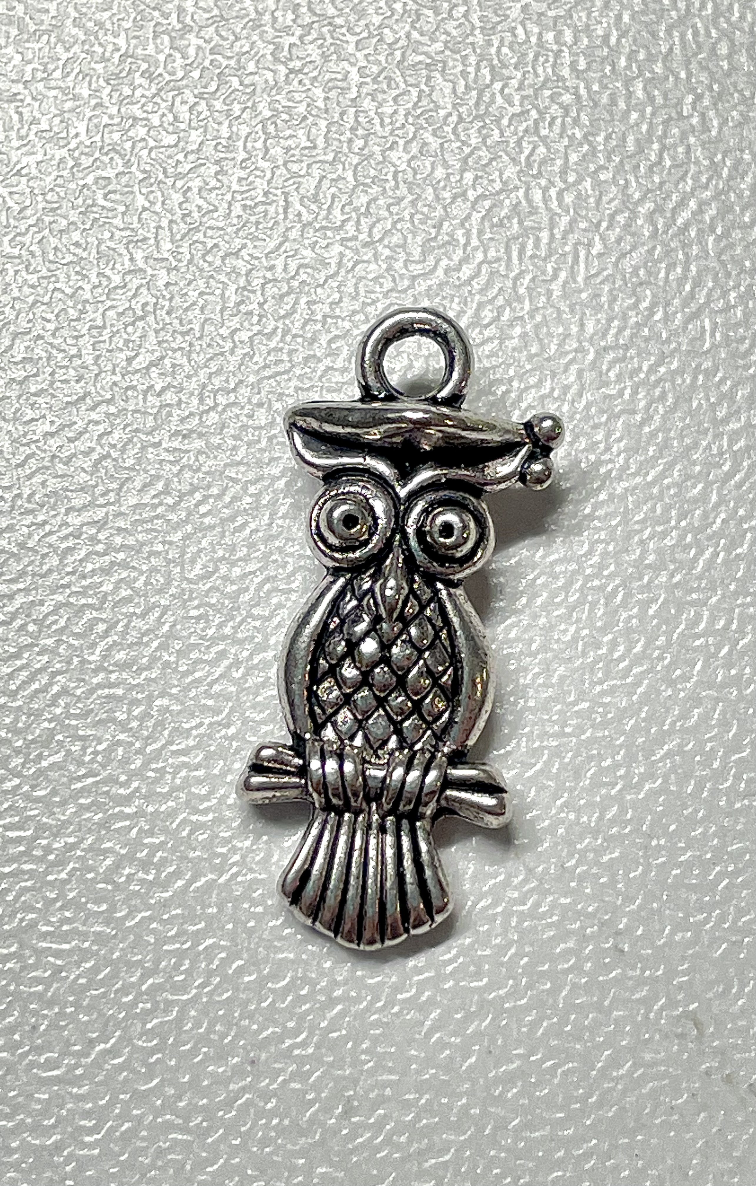Silver Graduation Cap Owl Charms