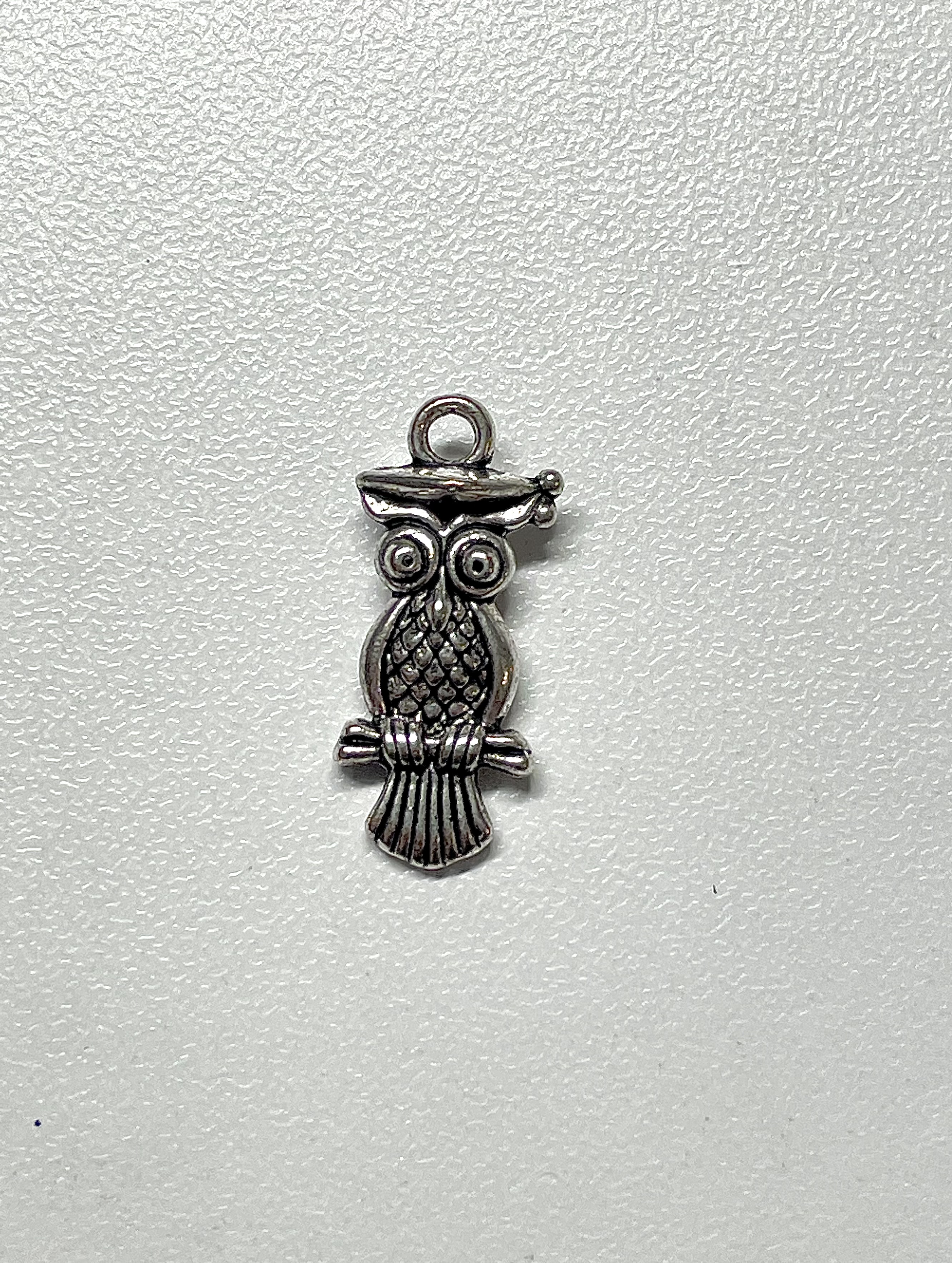 Silver Graduation Cap Owl Charms