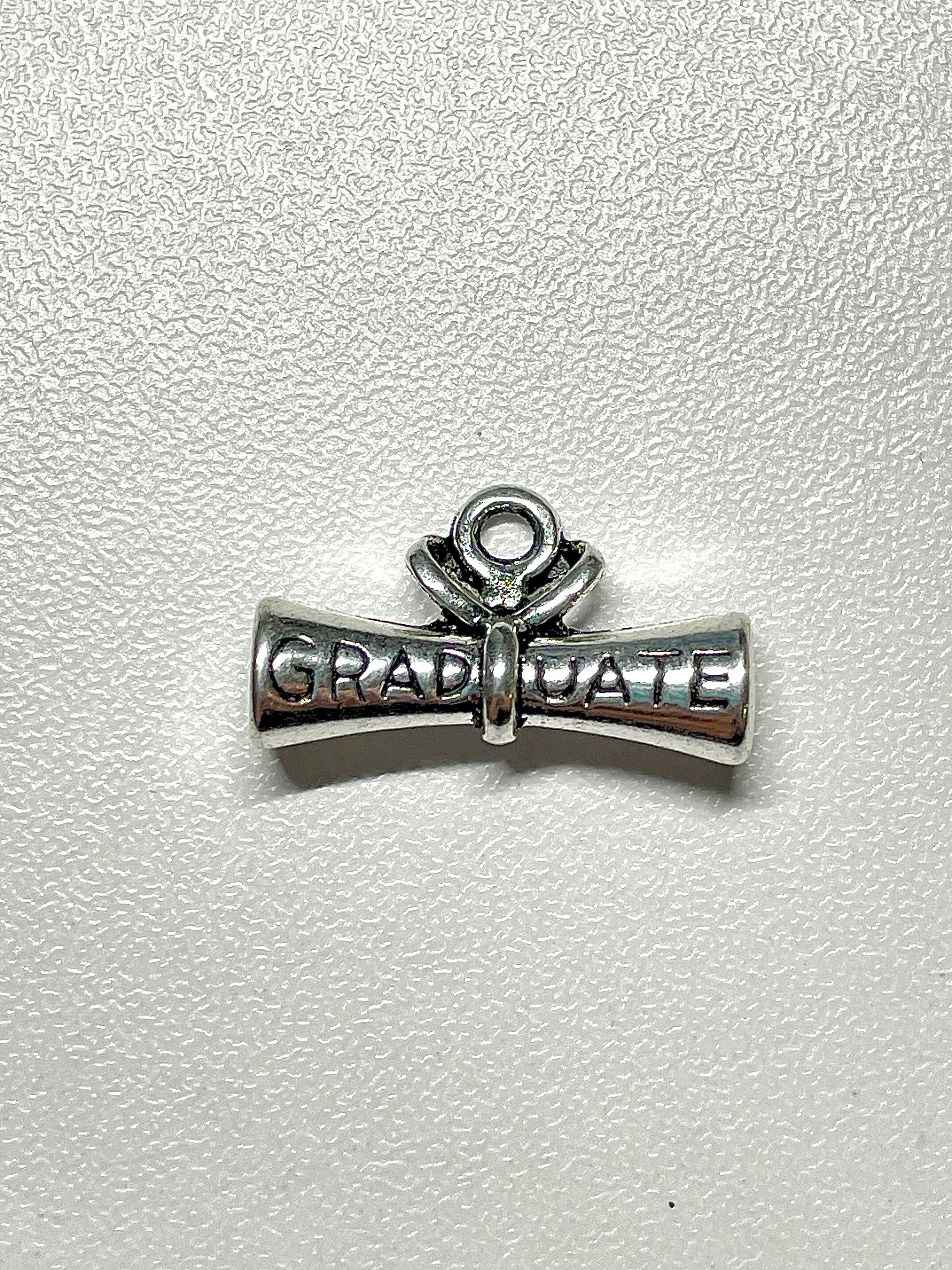 Silver Rolled Up Diploma Certificate Tied with a Bow Graduation Graduate Charm