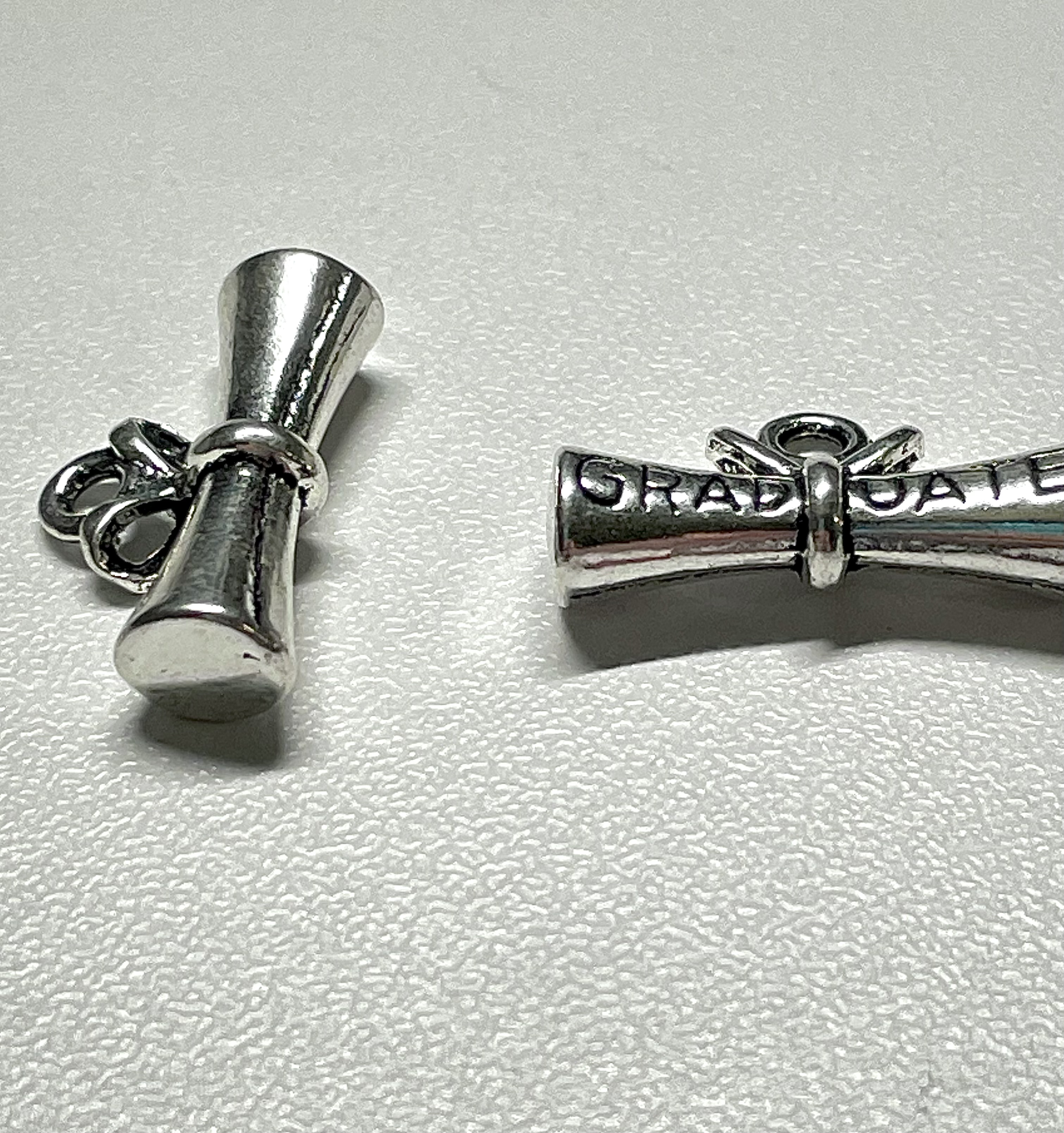 Silver Rolled Up Diploma Certificate Tied with a Bow Graduation Graduate Charm