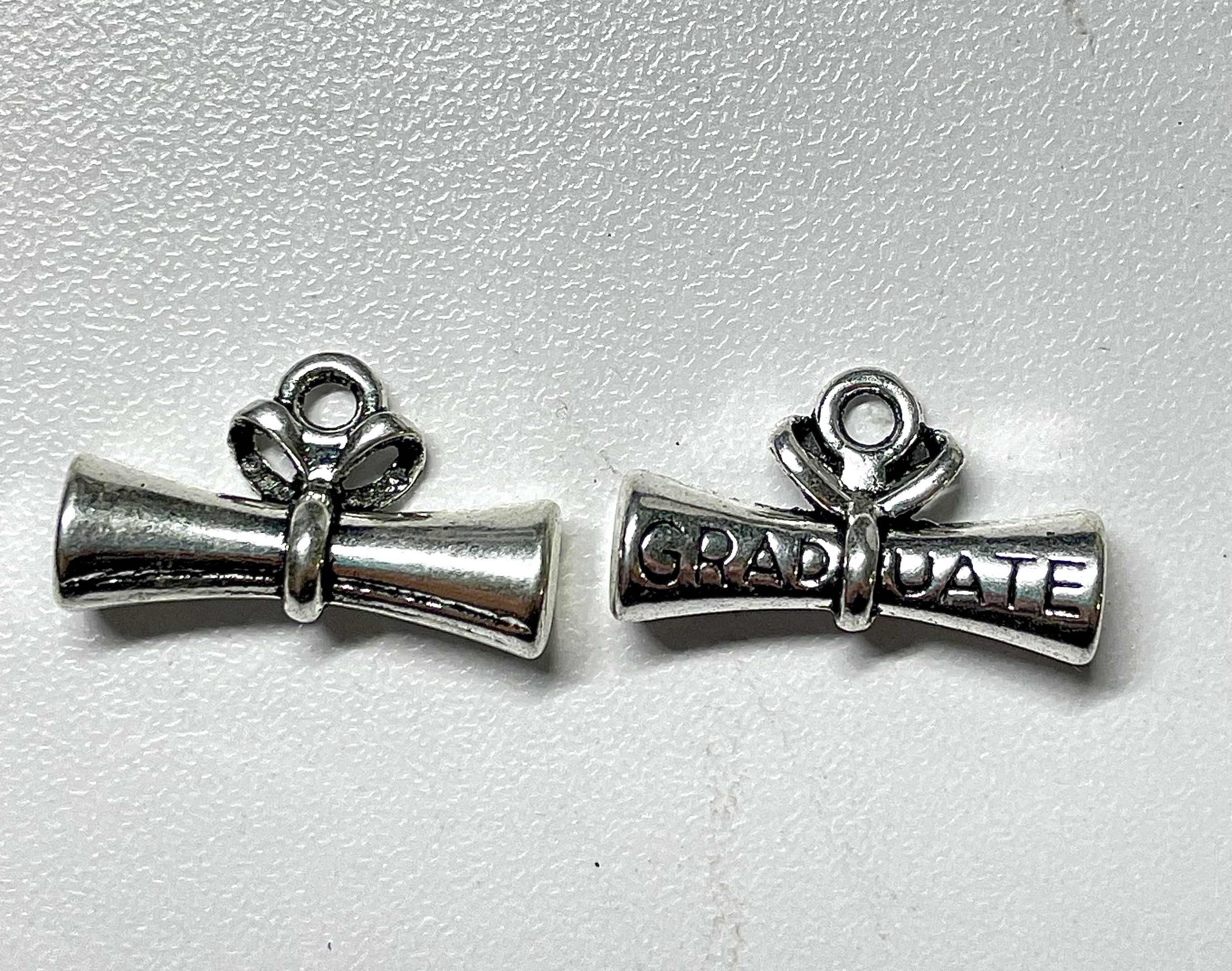 Silver Rolled Up Diploma Certificate Tied with a Bow Graduation Graduate Charm