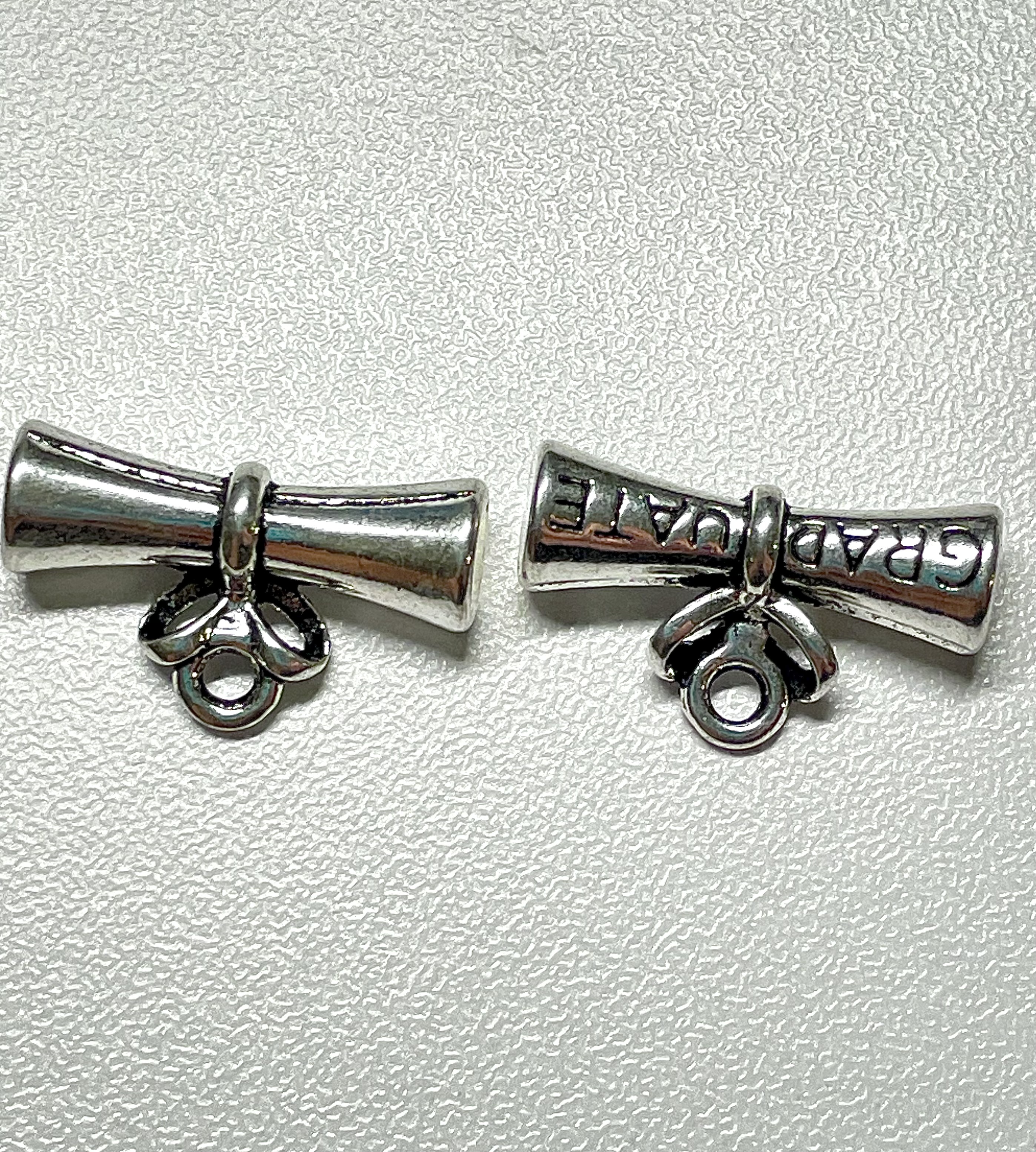 Silver Rolled Up Diploma Certificate Tied with a Bow Graduation Graduate Charm