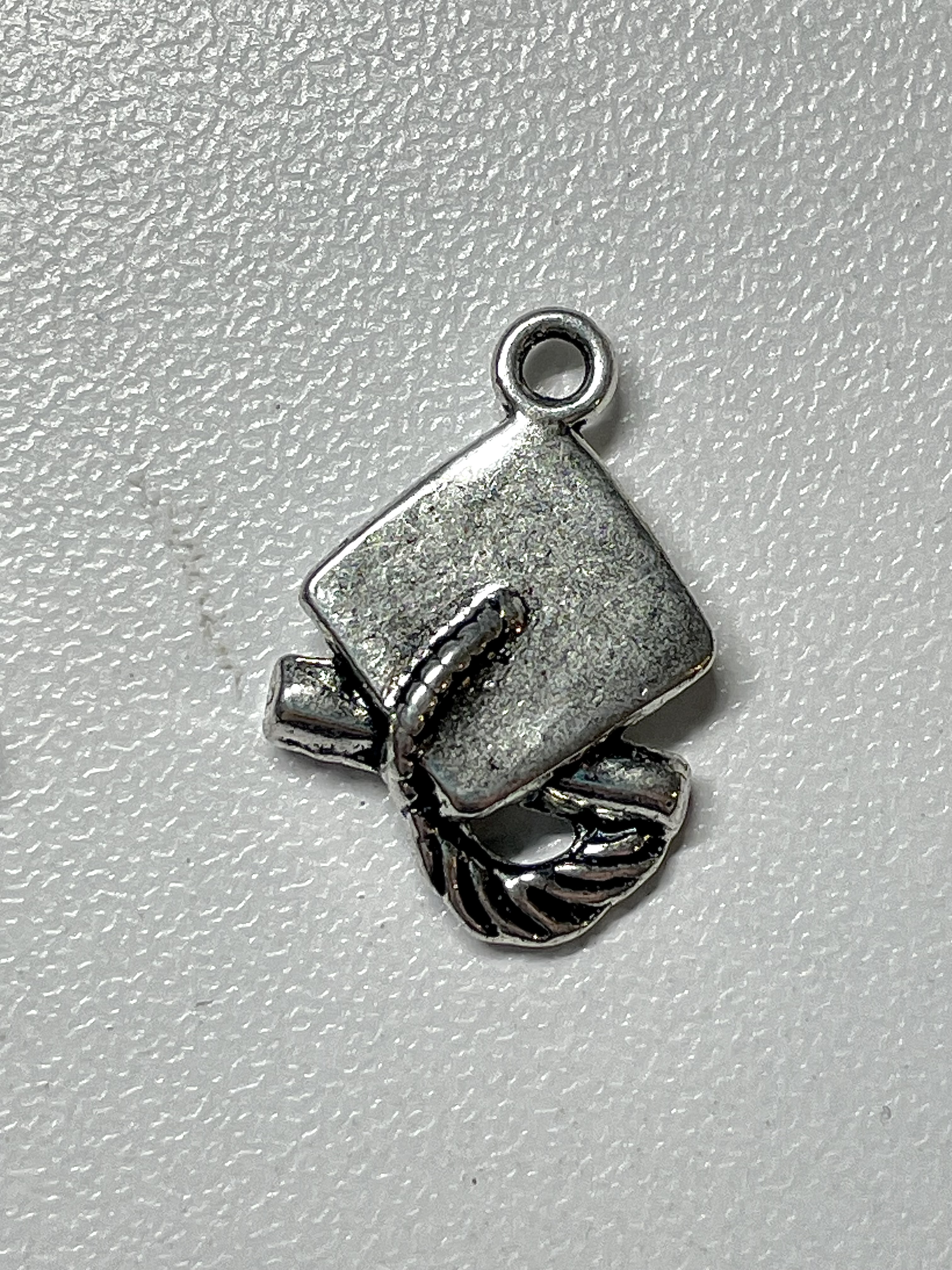Silver Graduate Graduation Cap Charm