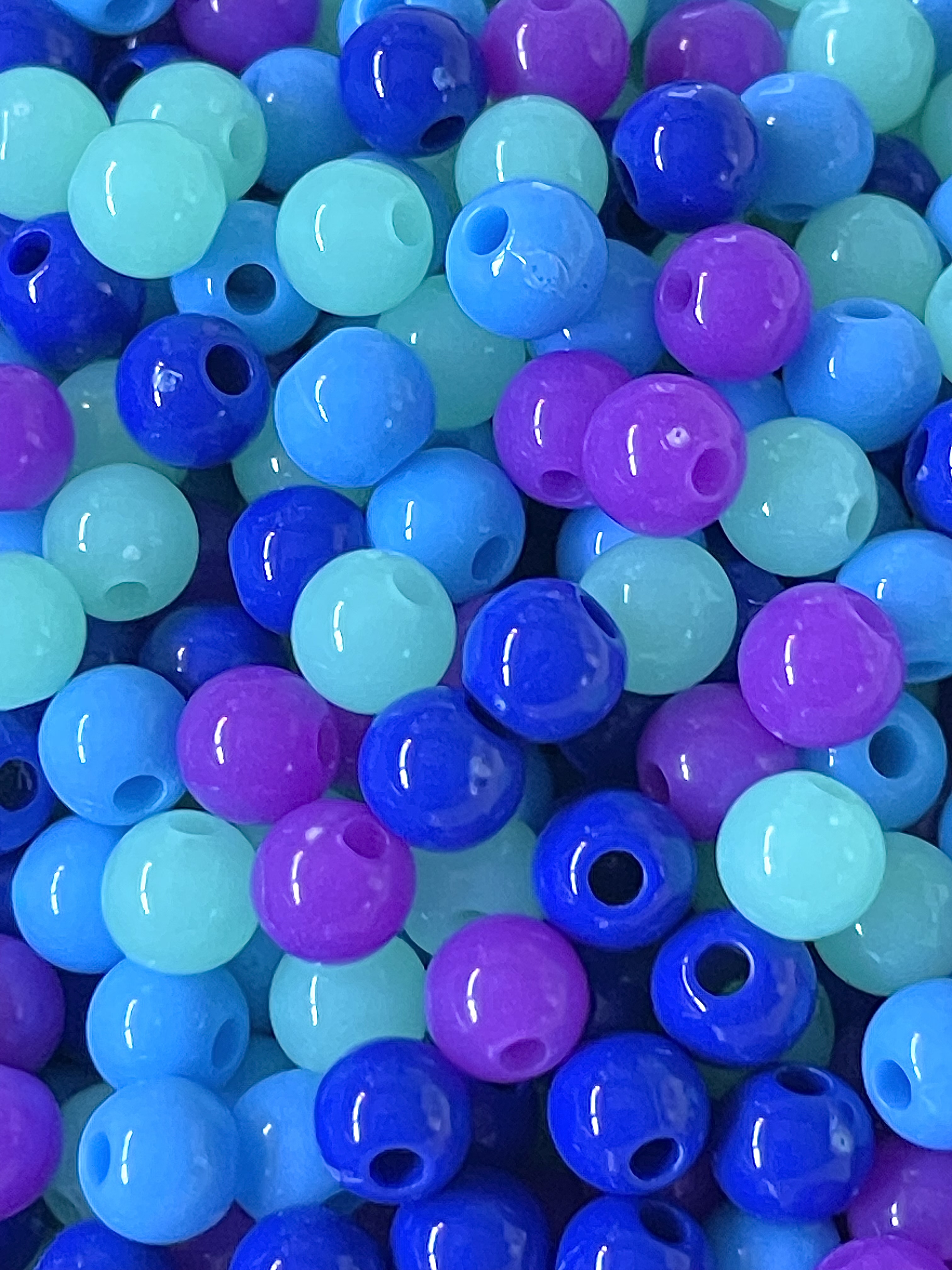 6mm Super Bright Blue Purple Green Mix Round Bubblegum Resin Juice Globe Beads