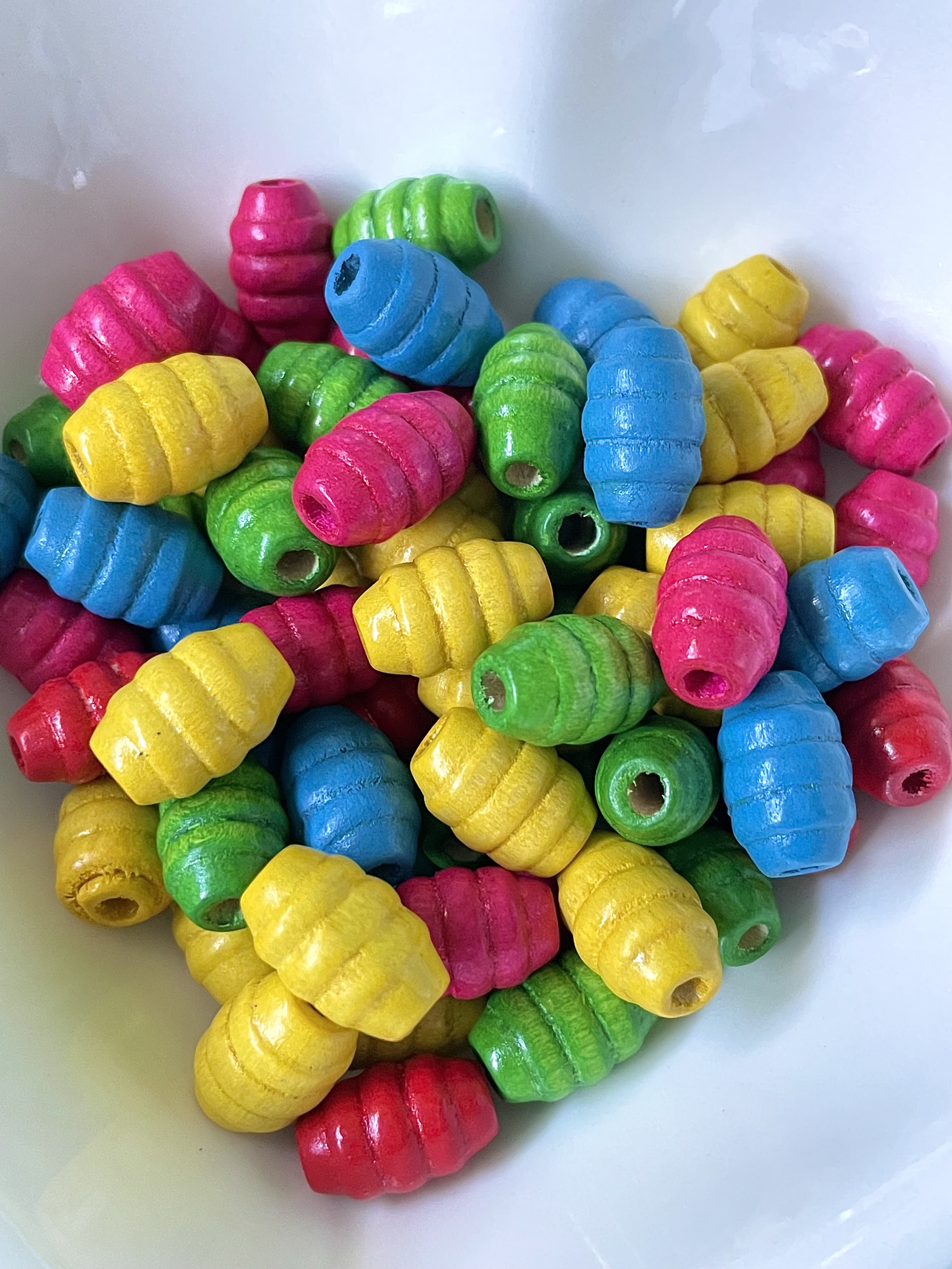 Colourful Ridged Tube Wooden Beads