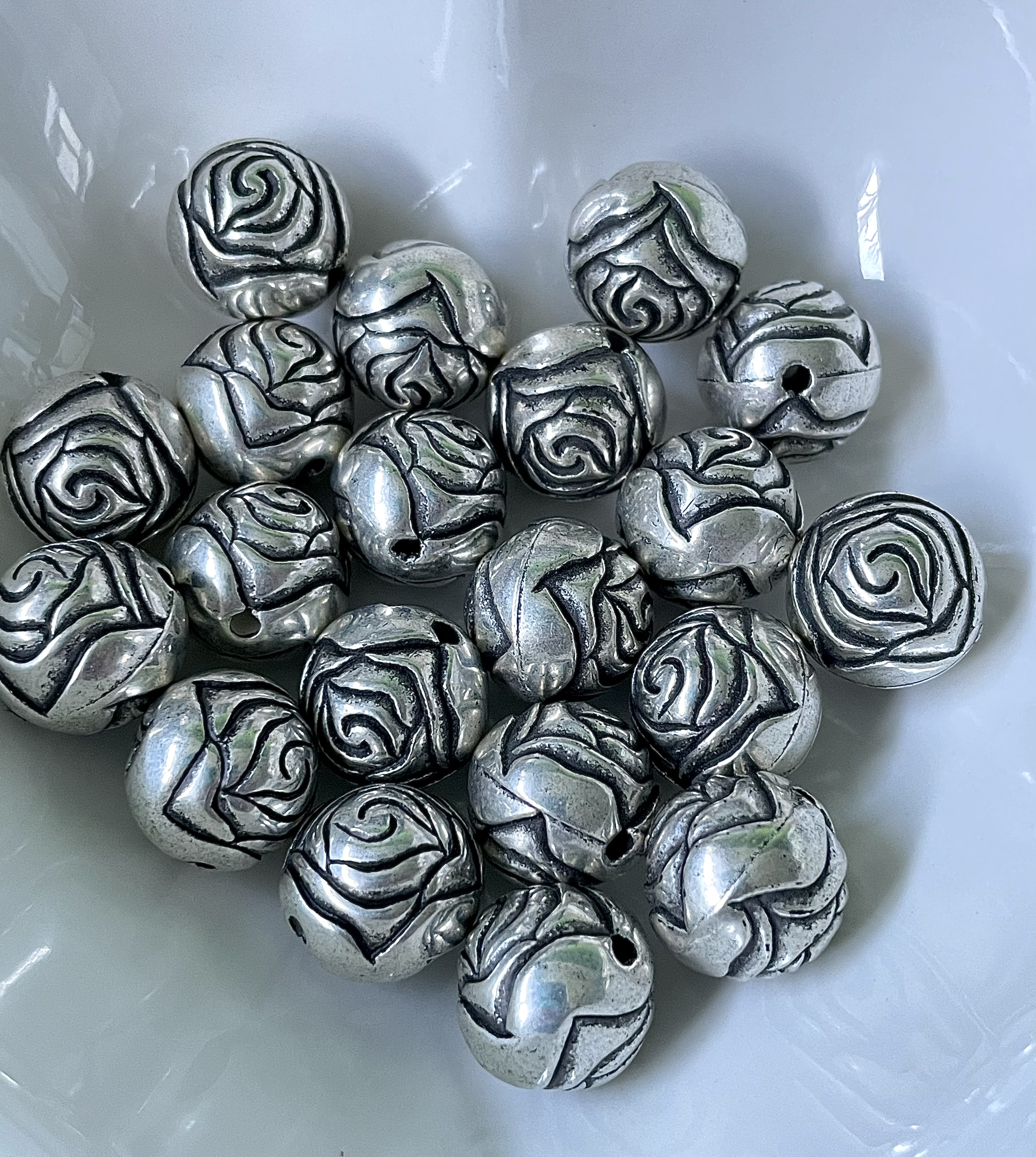 Chunky Silver Rosebud Beads 