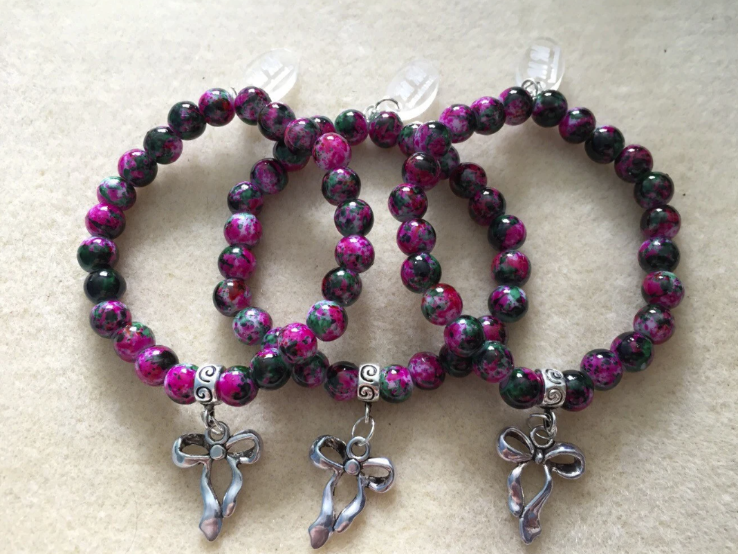 Tie Dye Pink and Green Bow Charm Bracelet