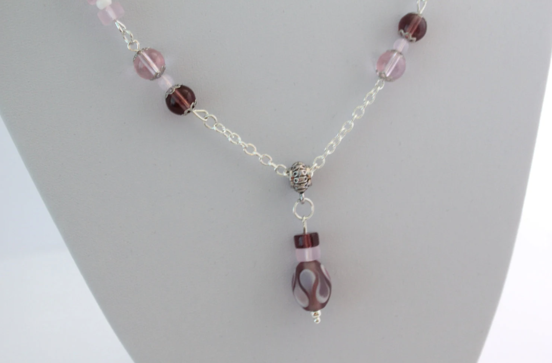 Pink and Purple Glass and Stars Necklace