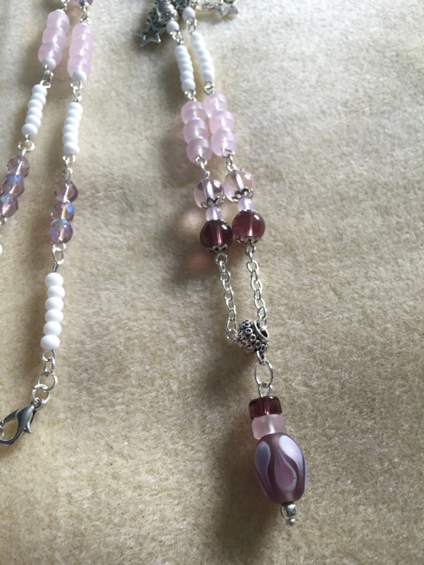 Pink and Purple Glass and Stars Necklace