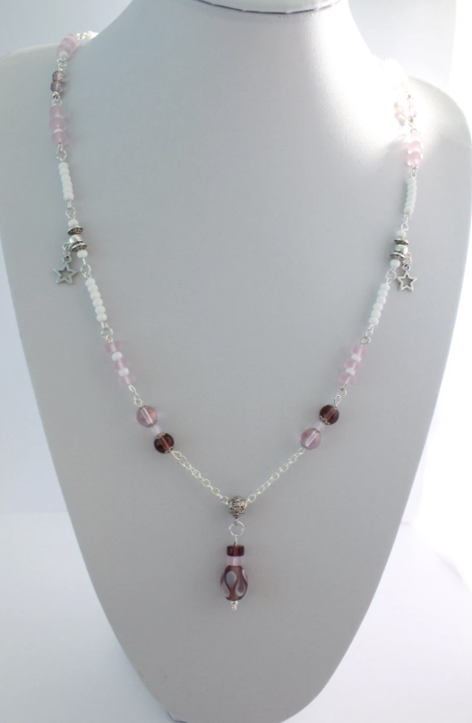 Pink and Purple Glass and Stars Necklace