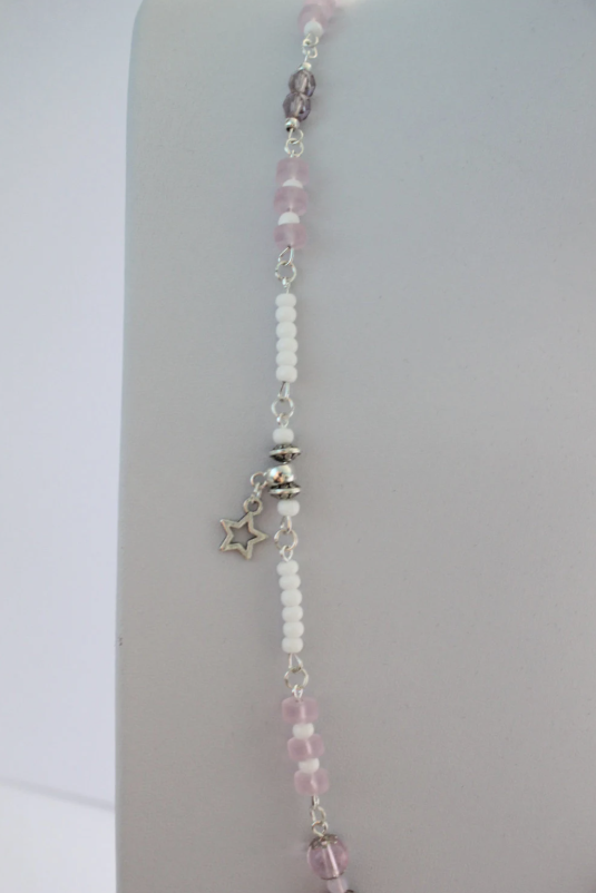 Pink and Purple Glass and Stars Necklace