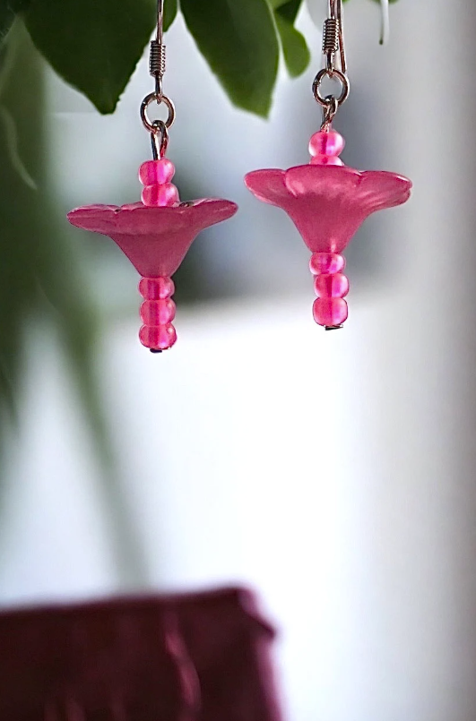 Pink Neon Dangle Flower Earrings