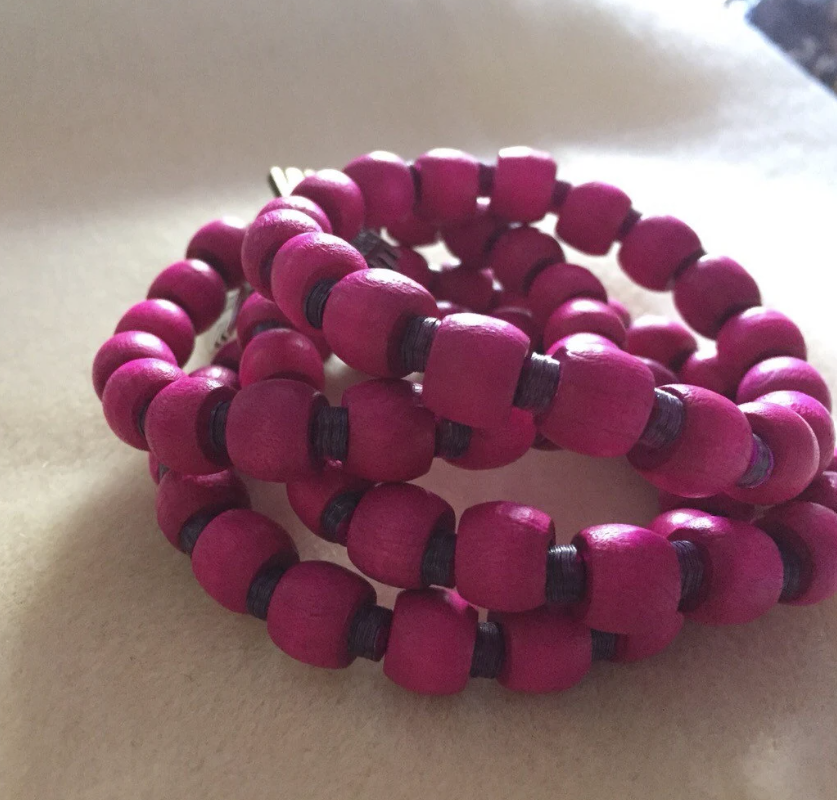 Pink Sequins and Wooden Beads Bracelet