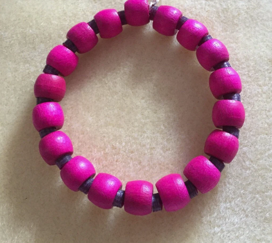 Pink Sequins and Wooden Beads Bracelet