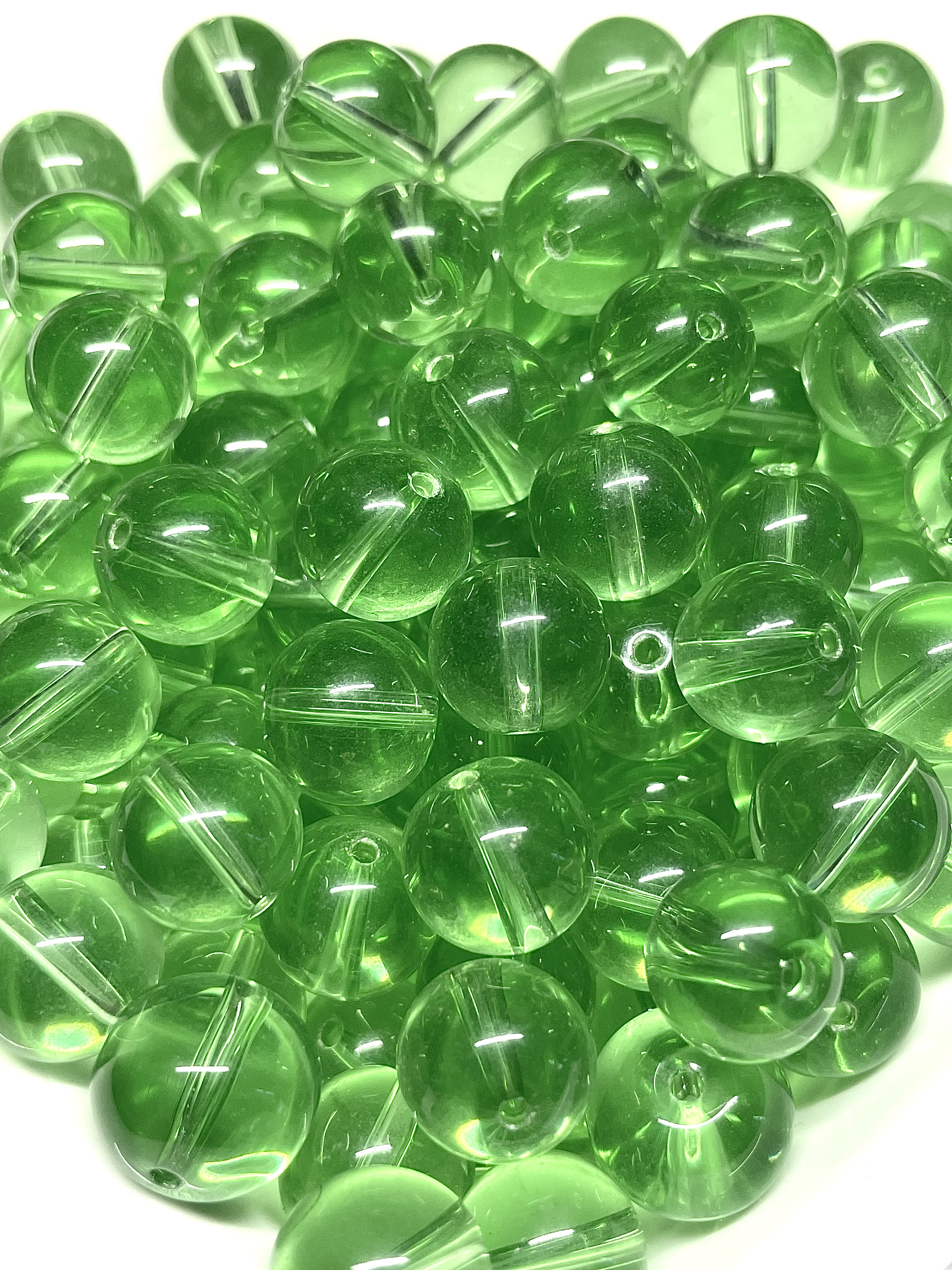 12mm Light Green Round Glass Beads 