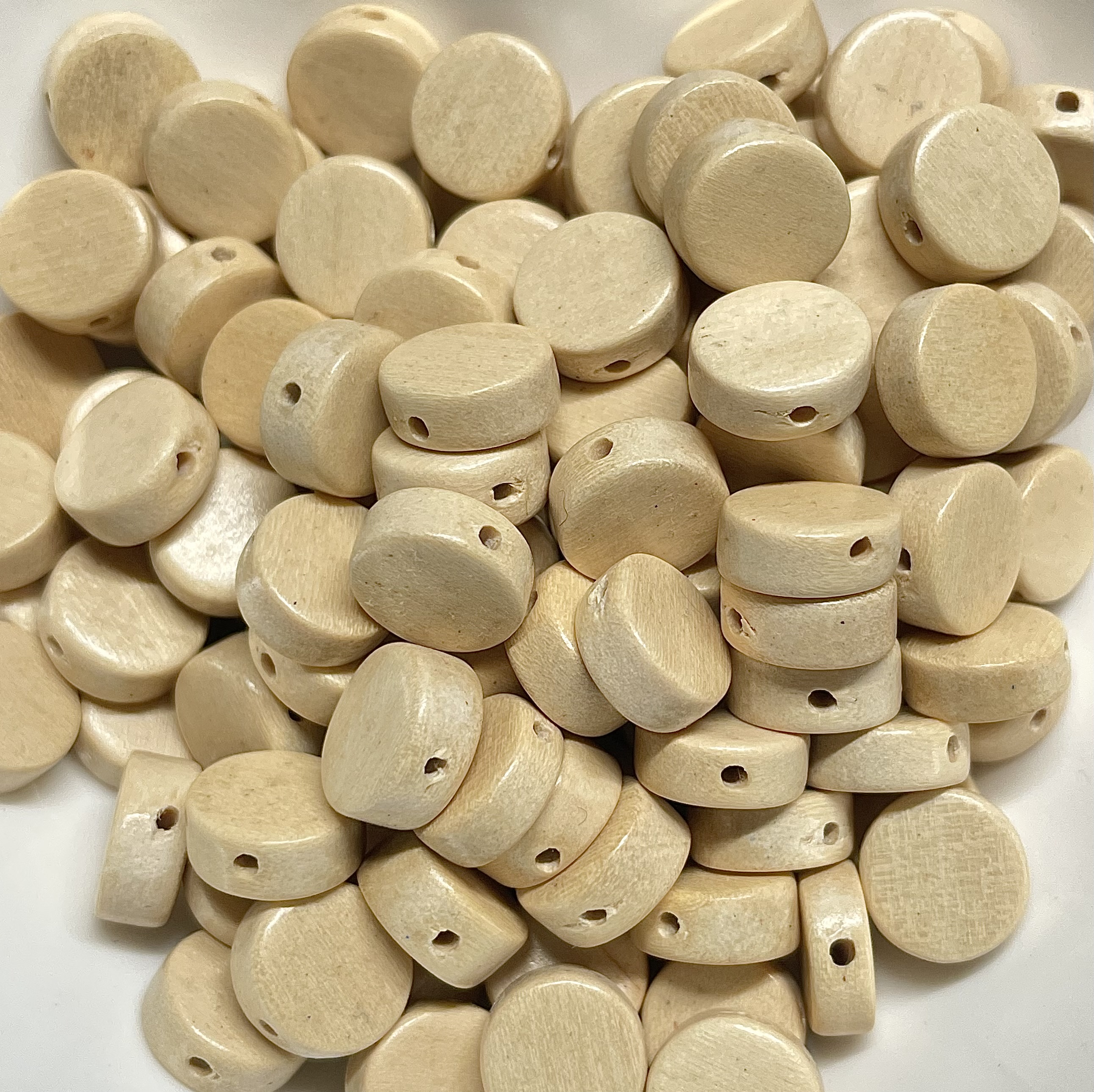 5x9mm Flat Round Exotic White Wood Beads