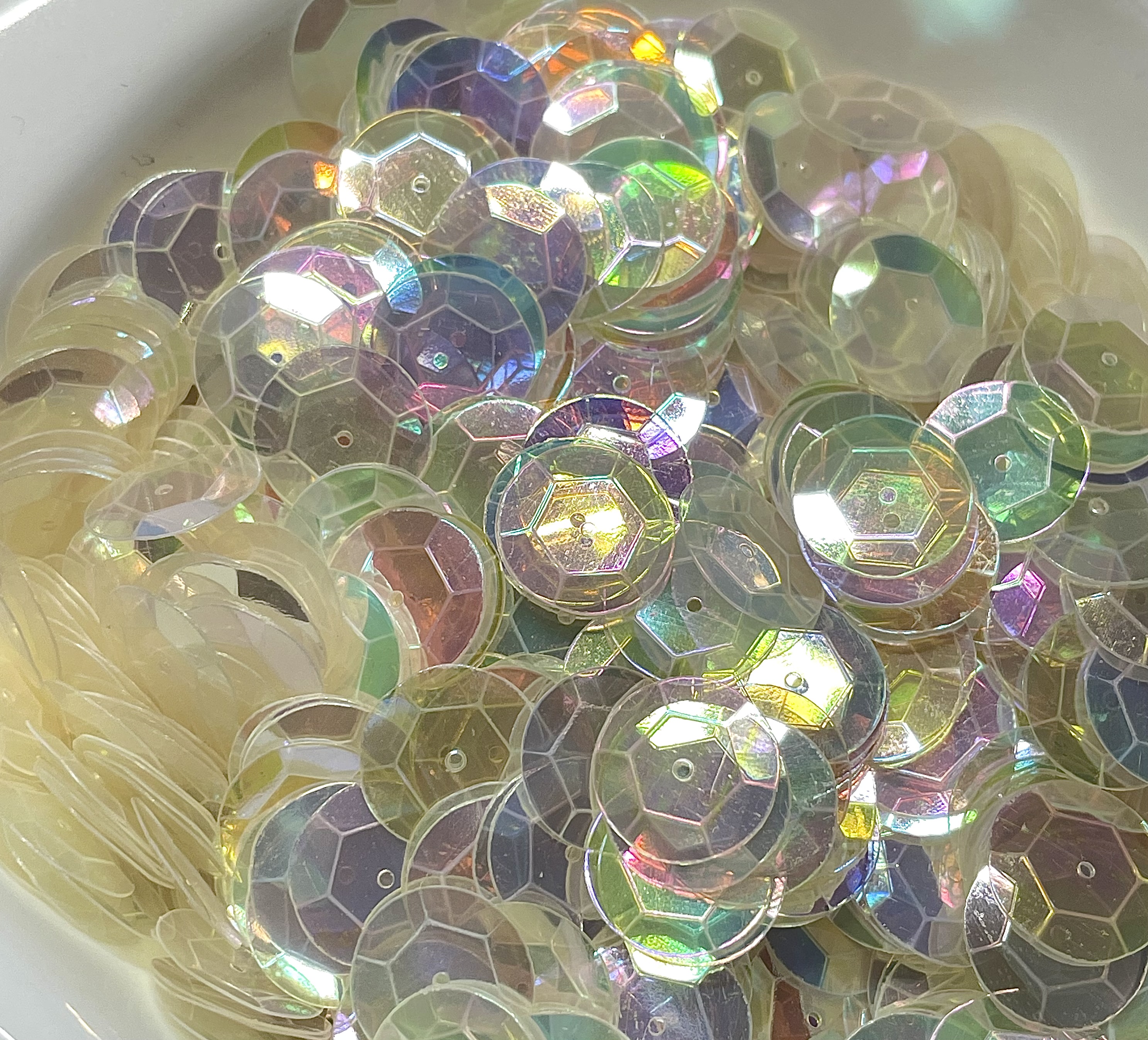12mm Cupped Reflective Rainbow Clear Sequins