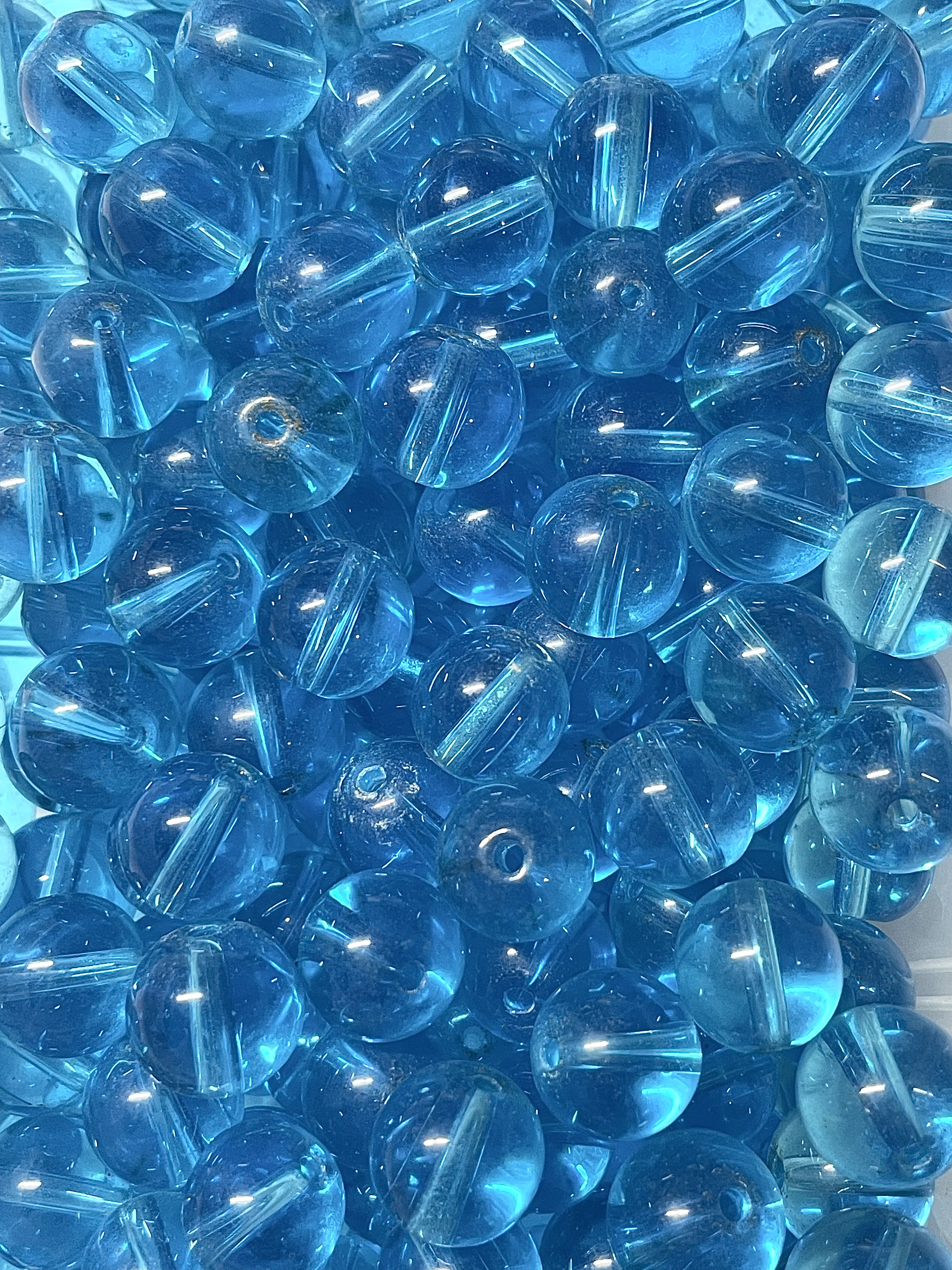 12mm Aquamarine Blue Round Glass Beads 