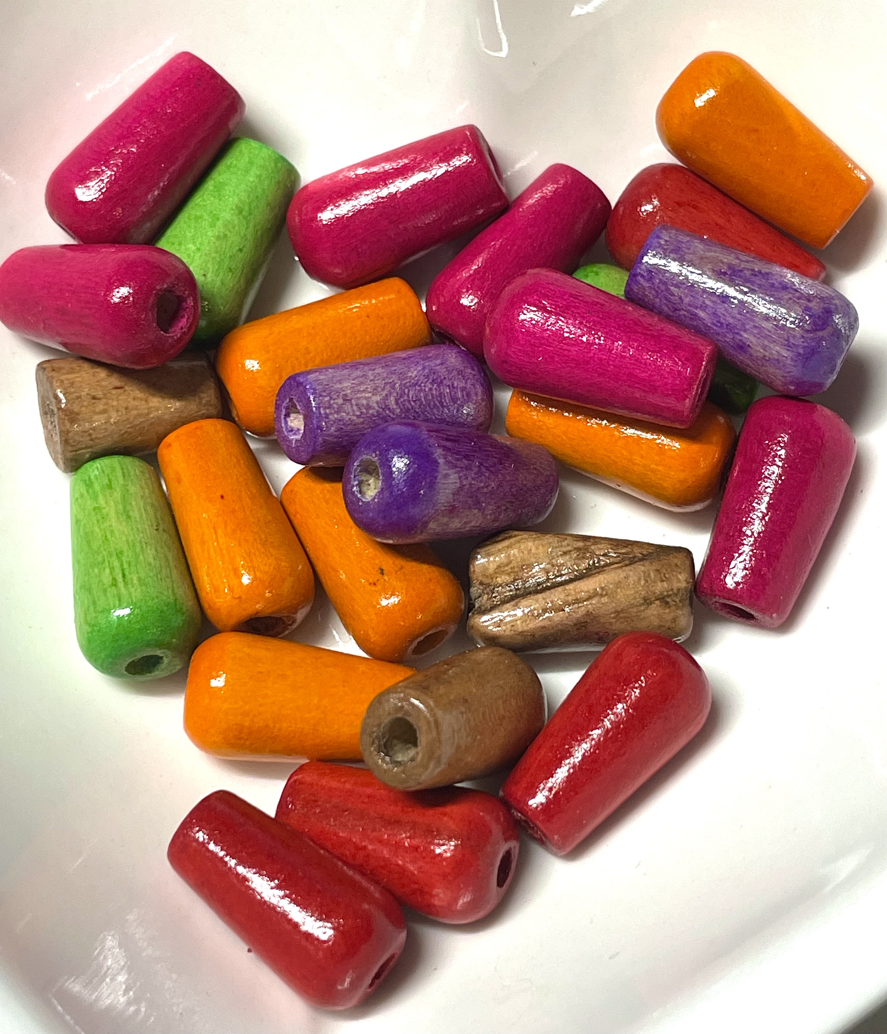 Mixed Colour Flat Teardrop Wood Beads