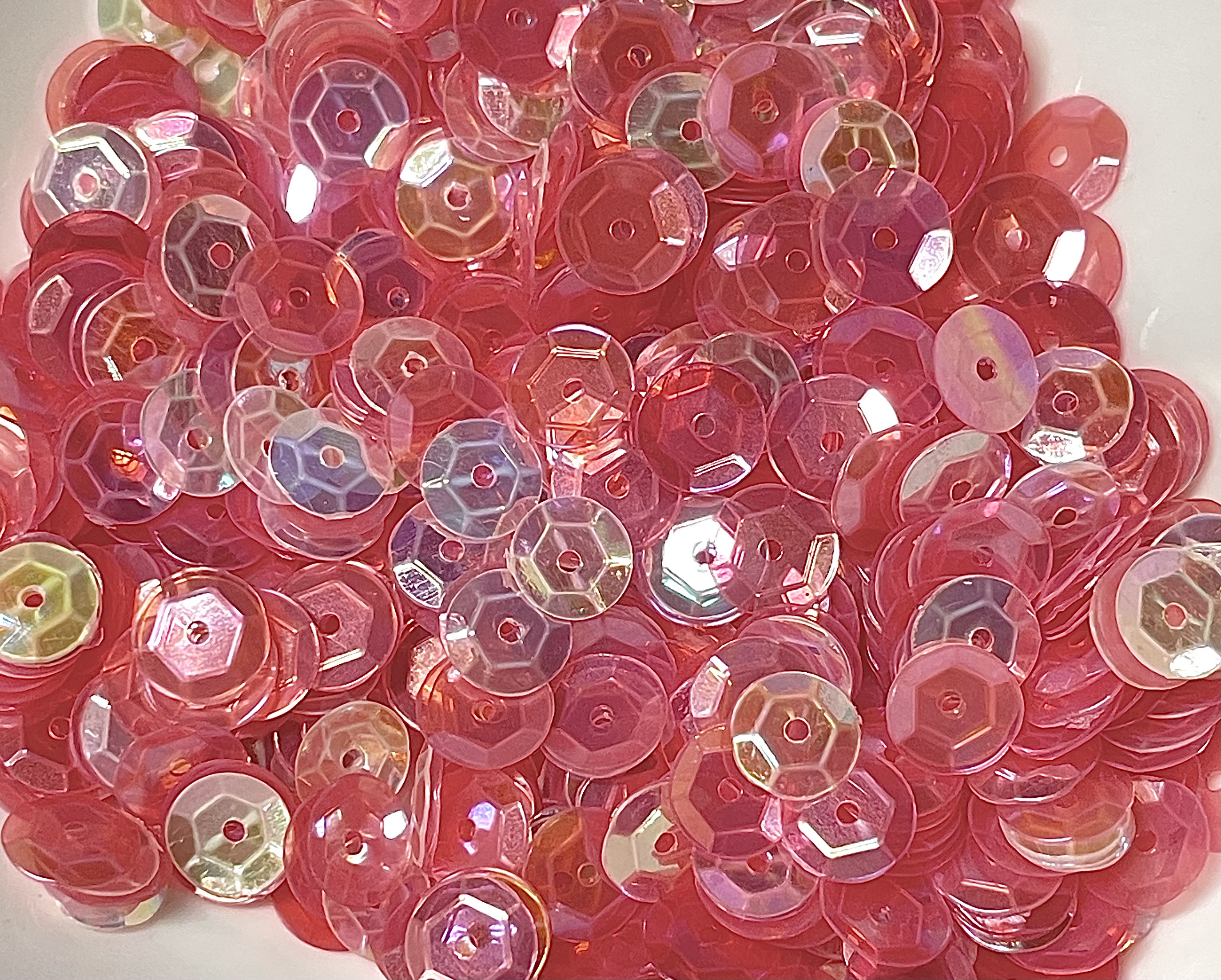 7mm Bright Pink and Clear Cupped Sequins