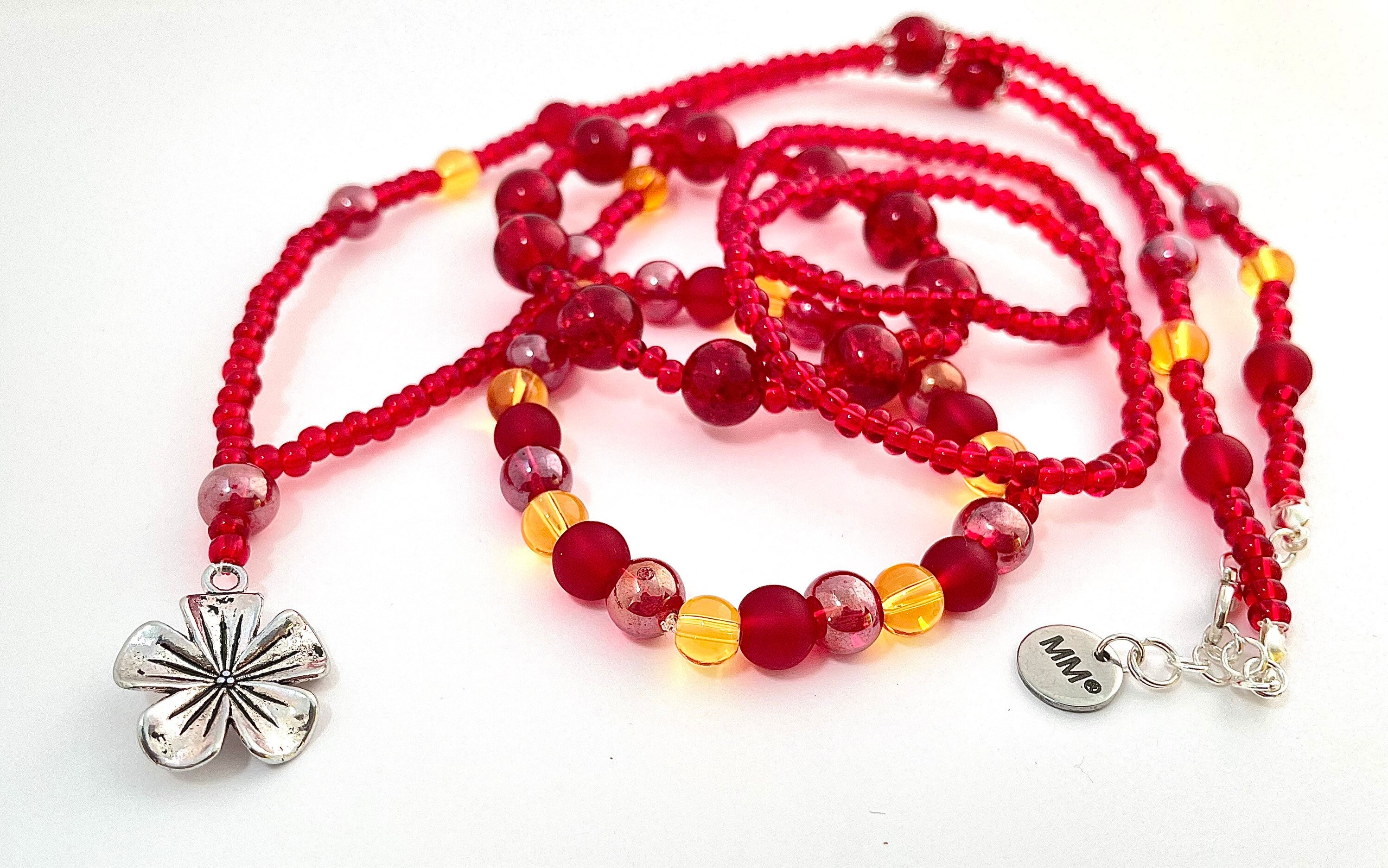 Pretty Red and Yellow Flower Necklace with 4 Matching Bracelets