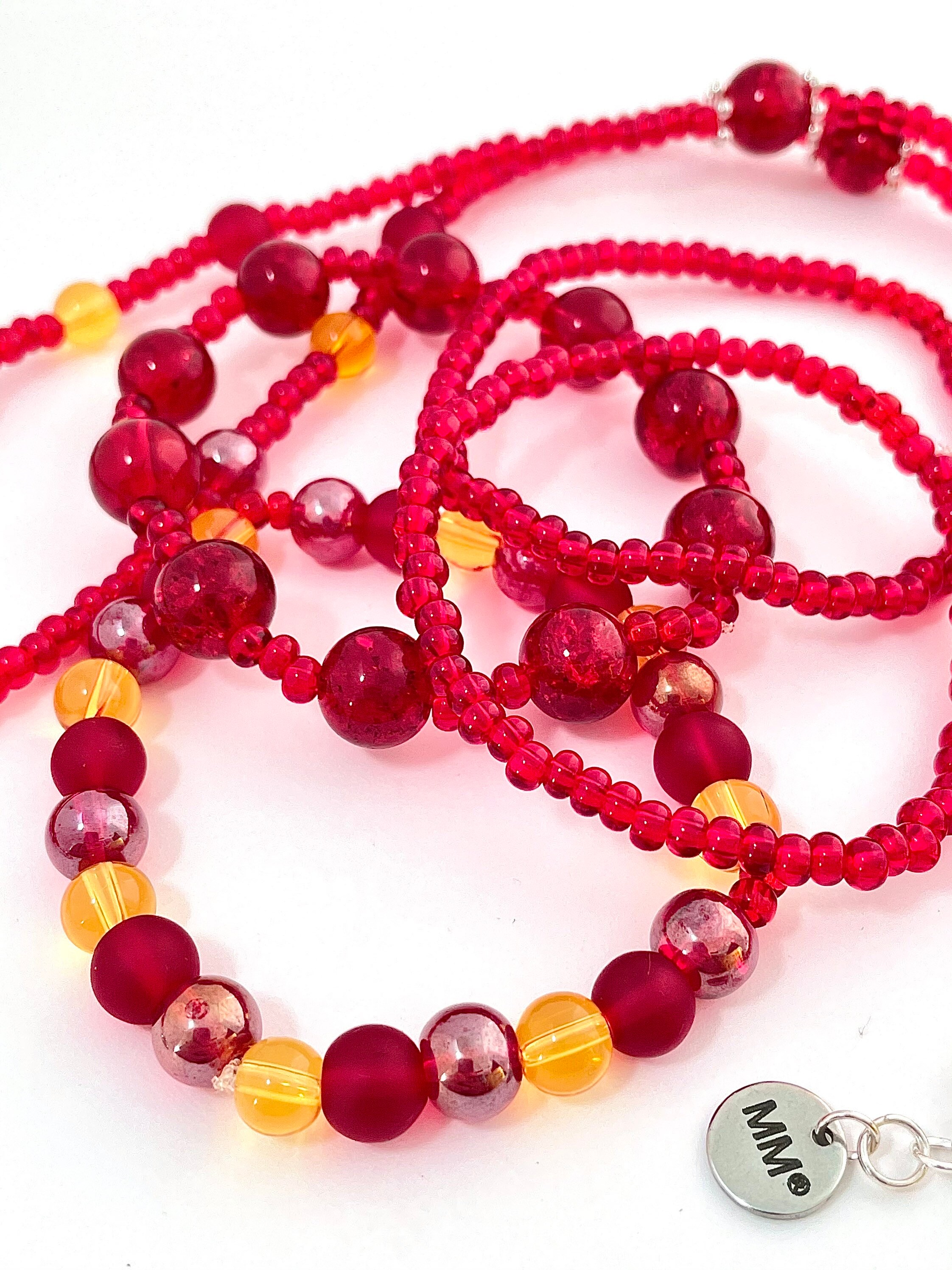 Pretty Red and Yellow Flower Necklace with 4 Matching Bracelets