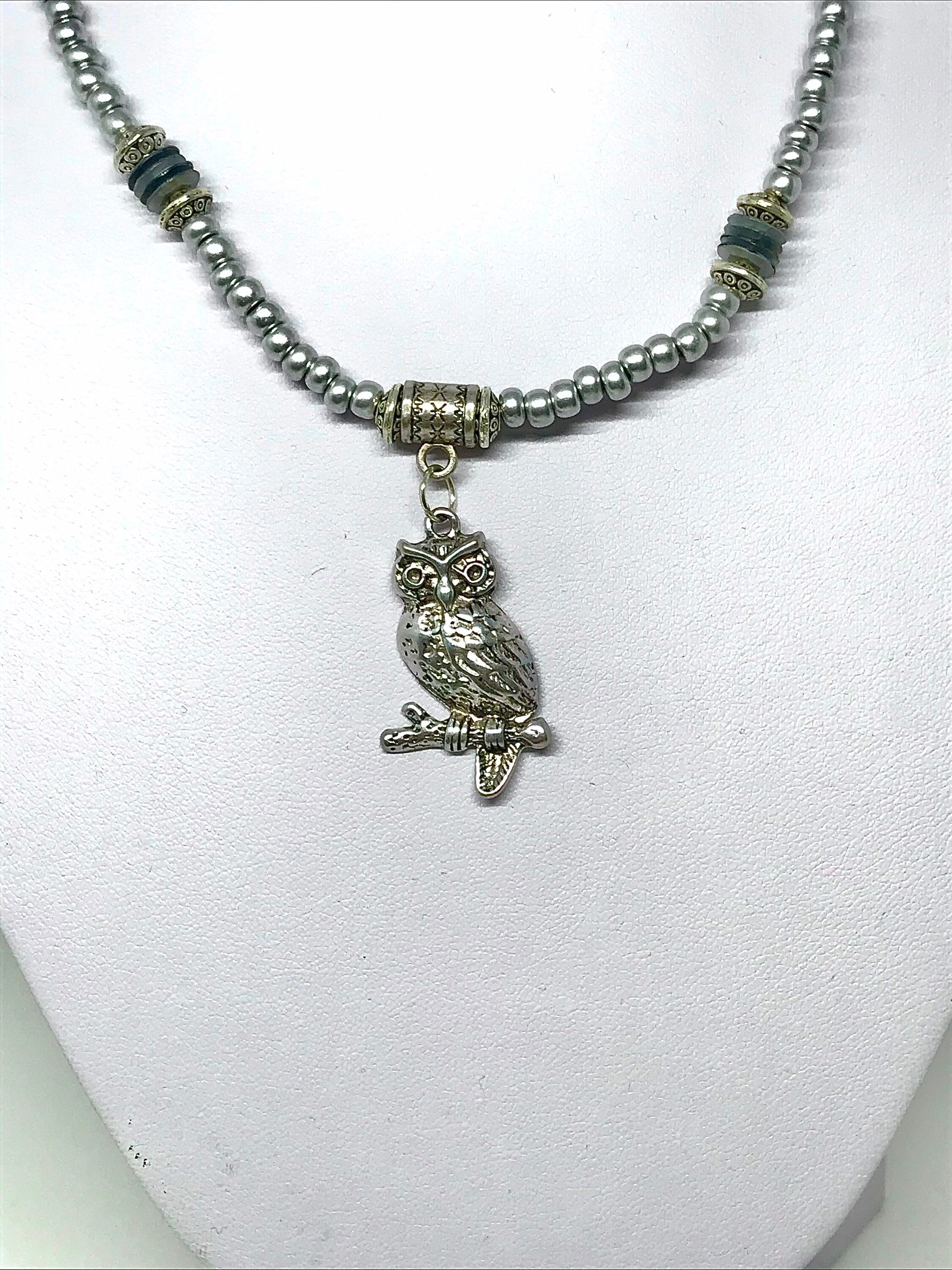 Pretty Silver Owl Pendant Charm Necklace