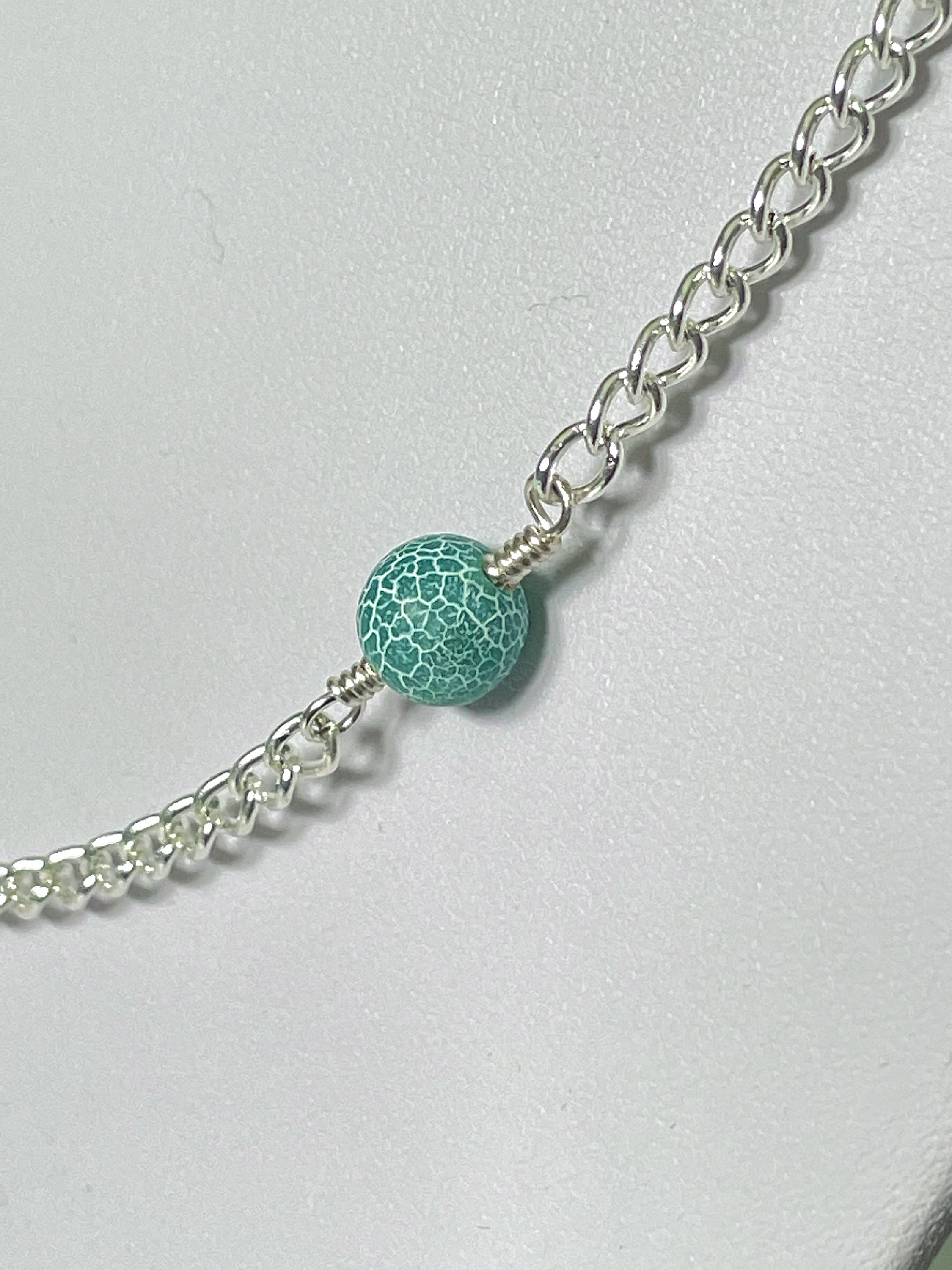 Purple & Green Frosted Cracked Agate Silver Chain Necklace