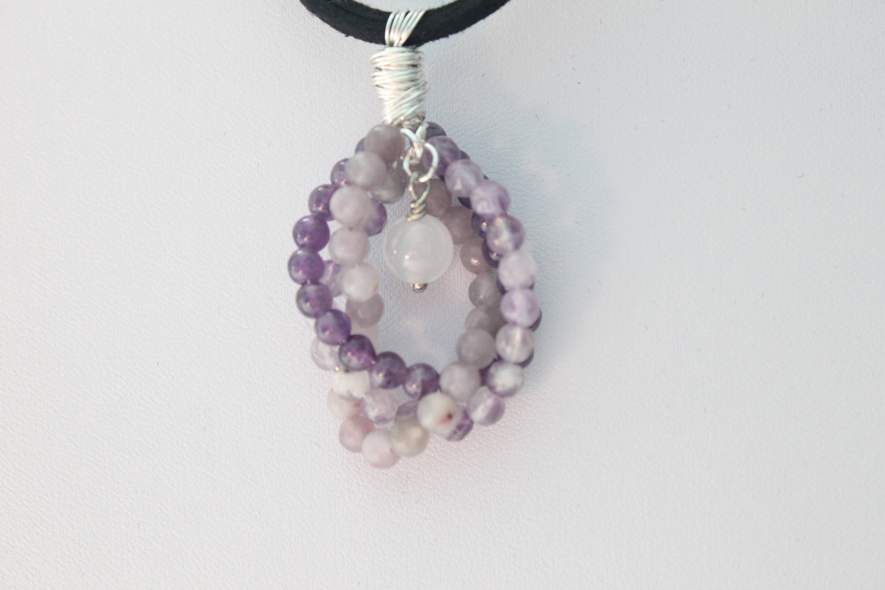 Purple Flourite, Lilac & White Snow Quartz and Purple Amethyst Twist Necklace