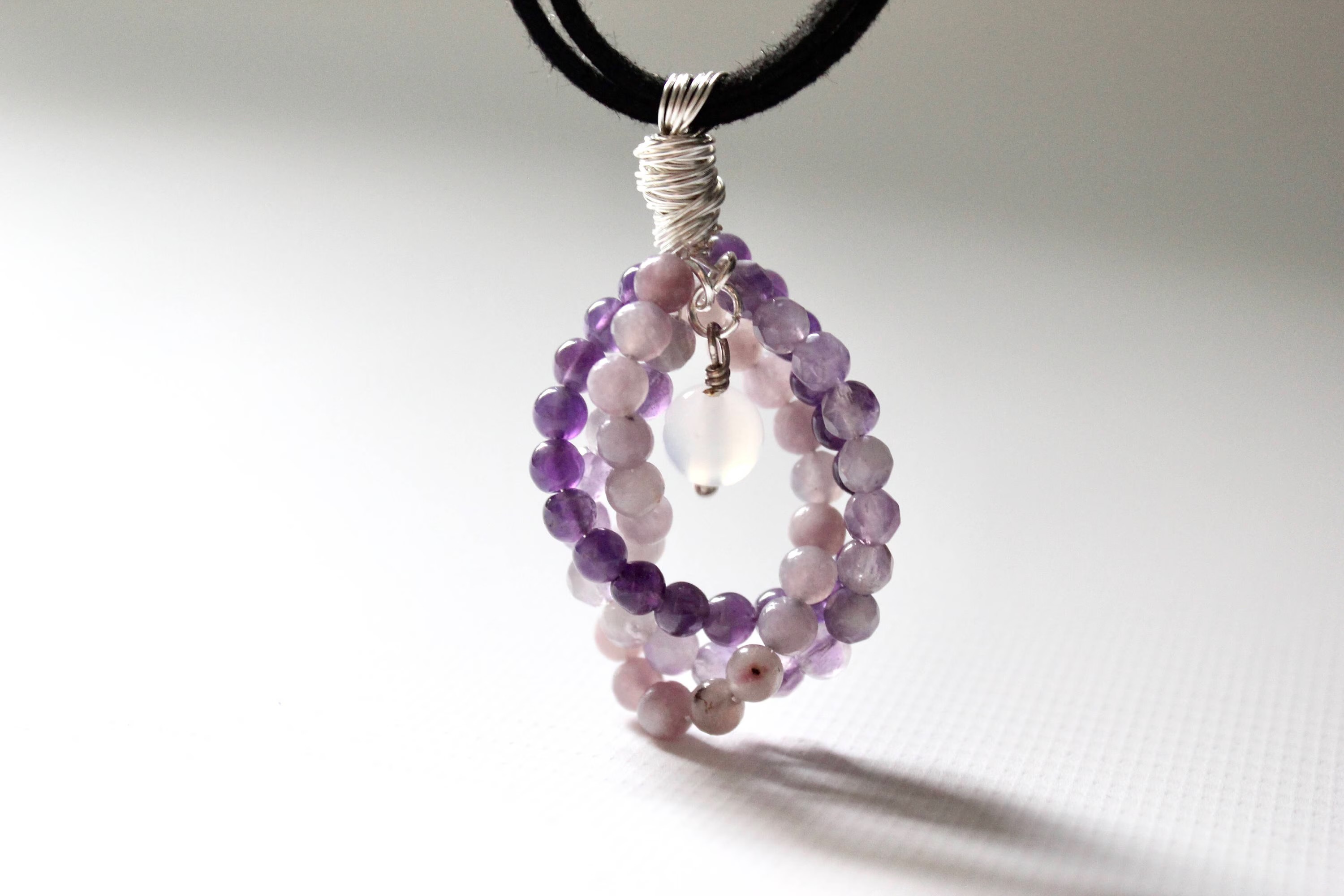 Purple Flourite, Lilac & White Snow Quartz and Purple Amethyst Twist Necklace