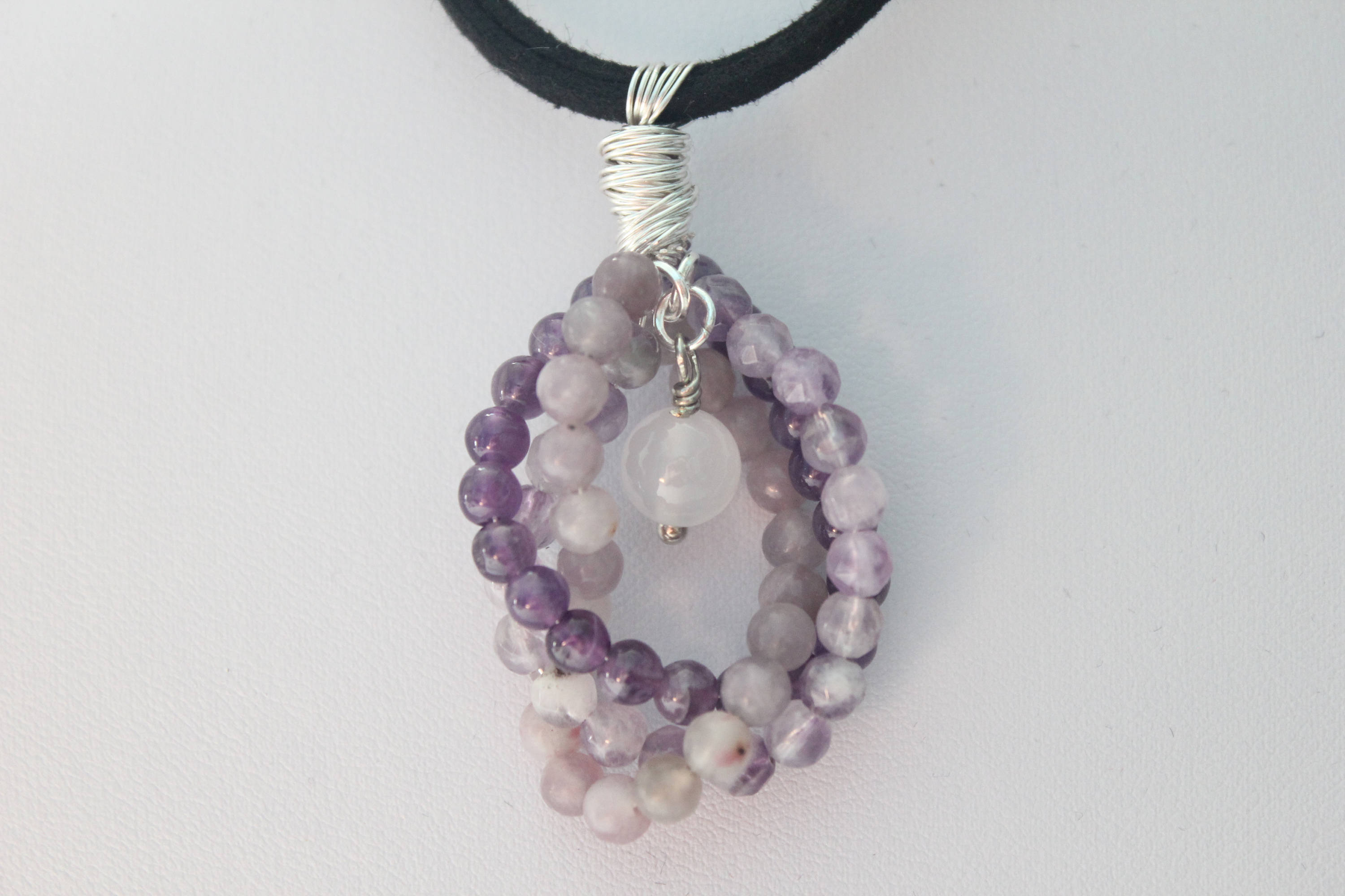 Purple Flourite, Lilac & White Snow Quartz and Purple Amethyst Twist Necklace