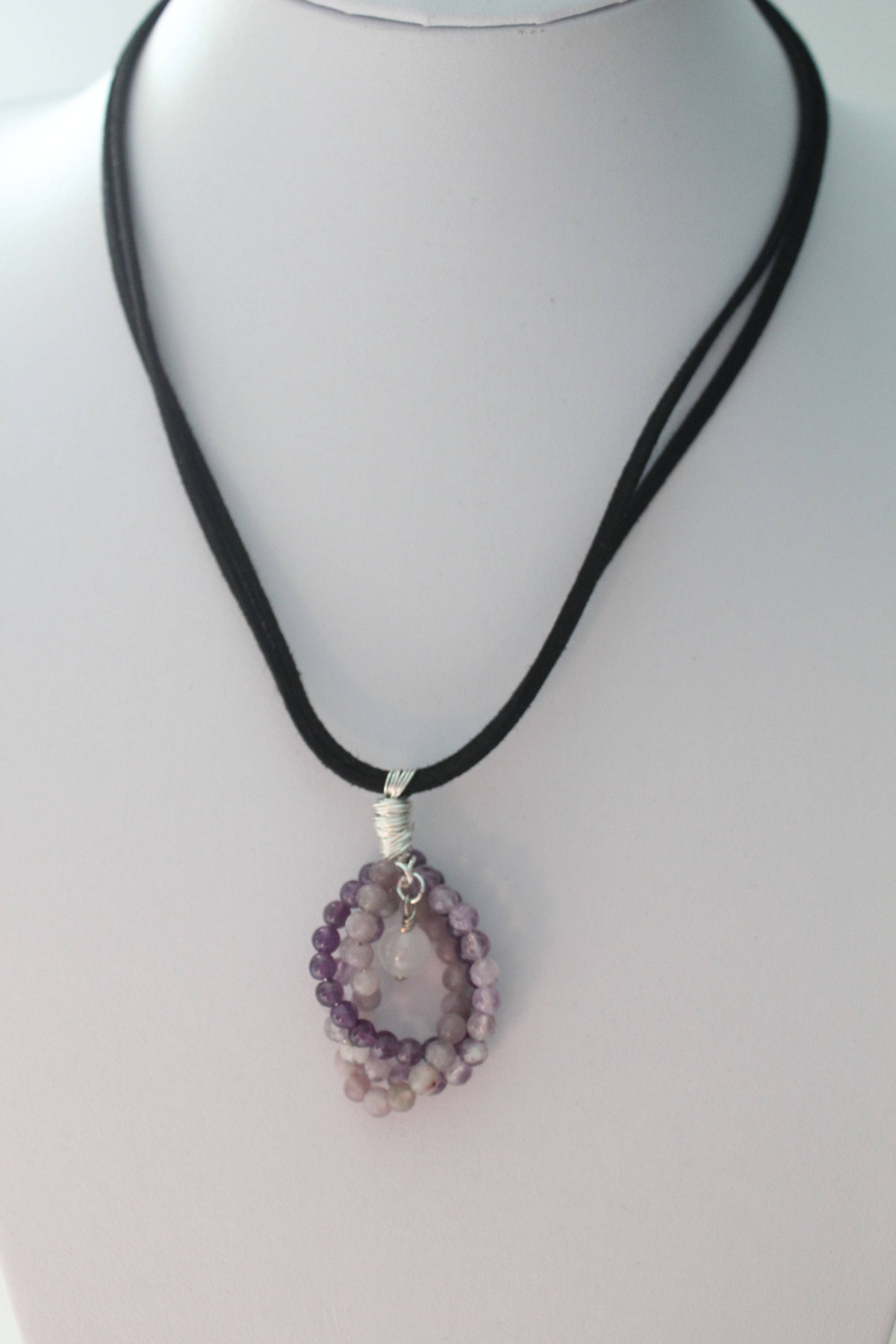 Purple Flourite, Lilac & White Snow Quartz and Purple Amethyst Twist Necklace